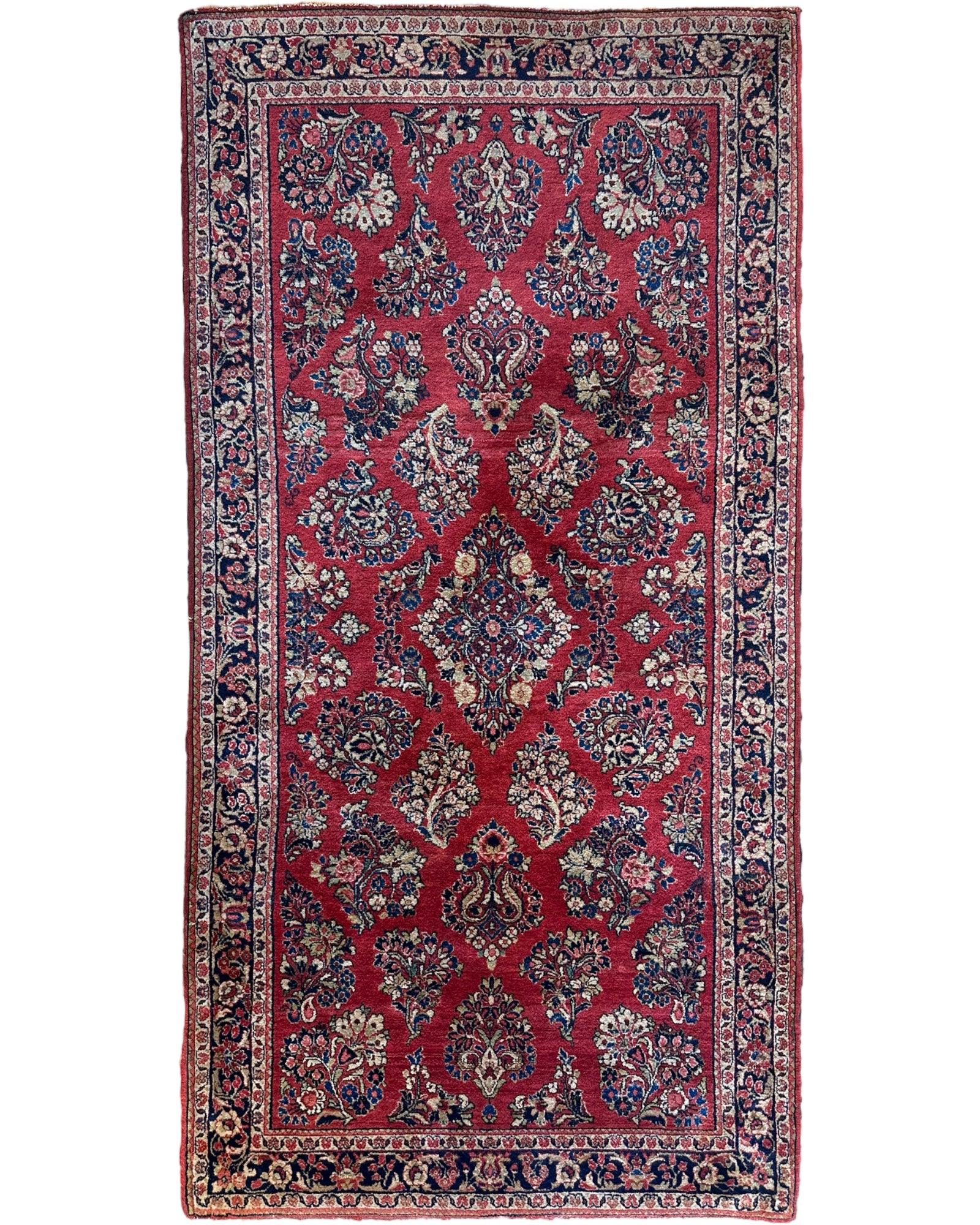 Antique Hand-Knotted Persian Sarouk Runner Rug 3’4 x 6’5