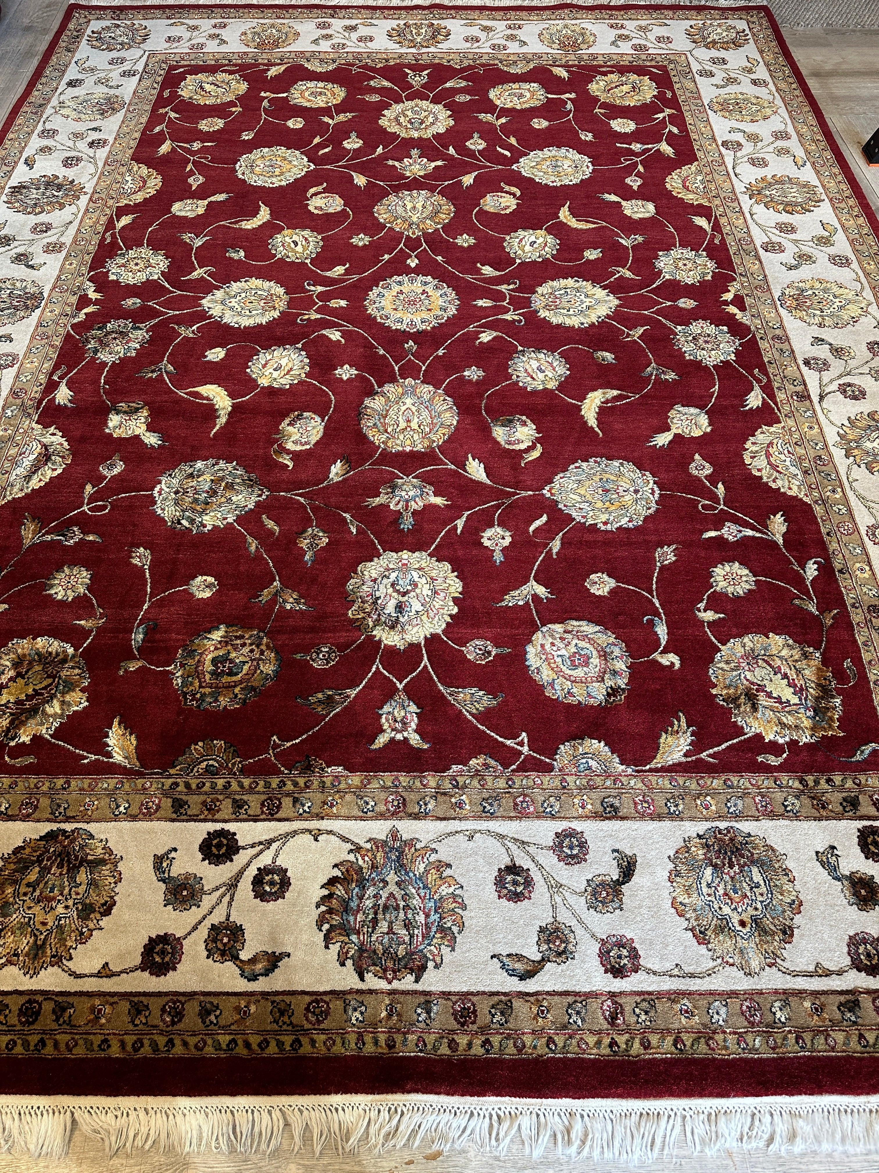 Fine Wool and Silk Agra Area Rug 12x9 Ft