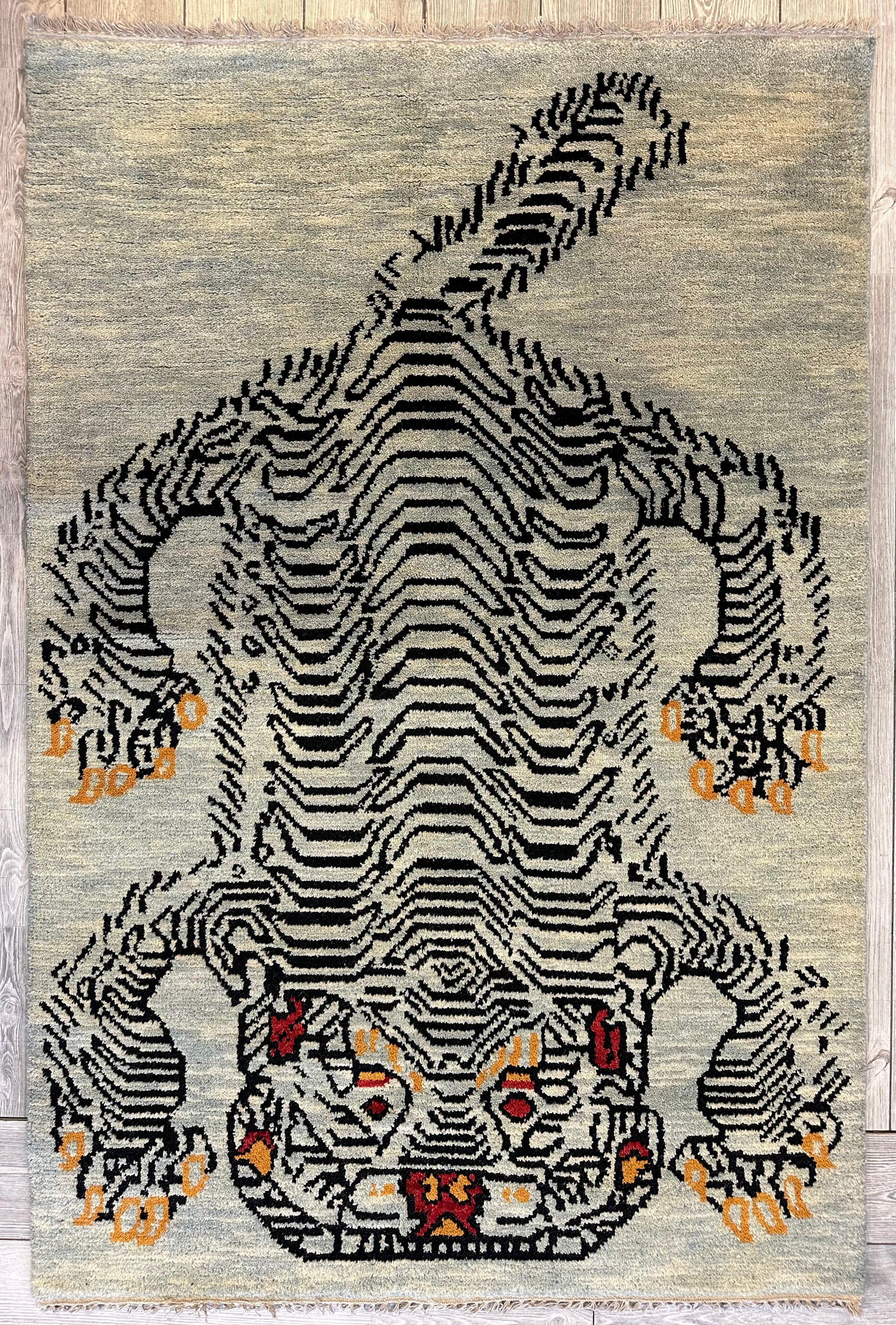 Handmade Pictorial (Tiger) Rug 4x6 ft