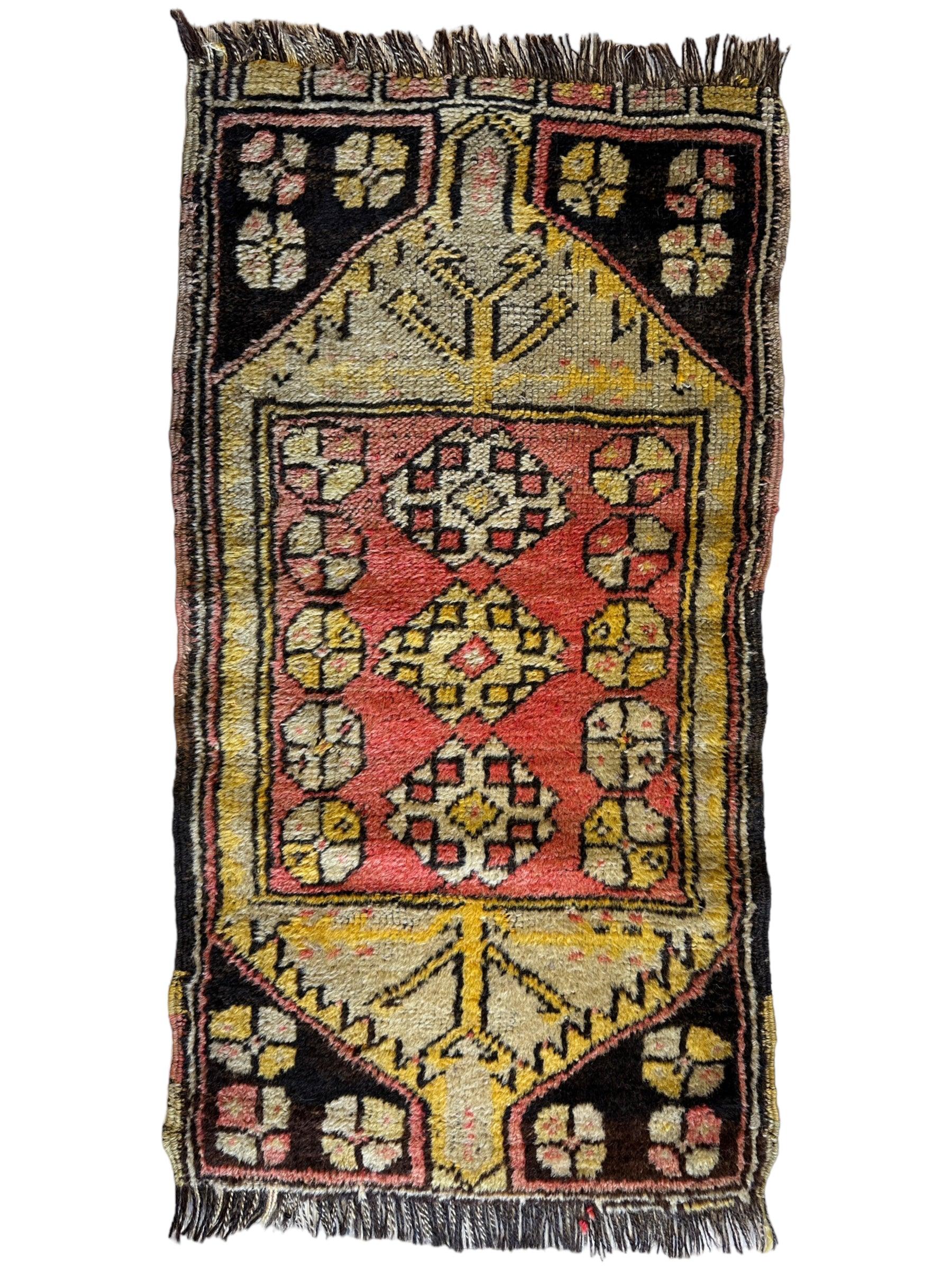 Small Vintage Turkish Wool Rug 18” x 34”