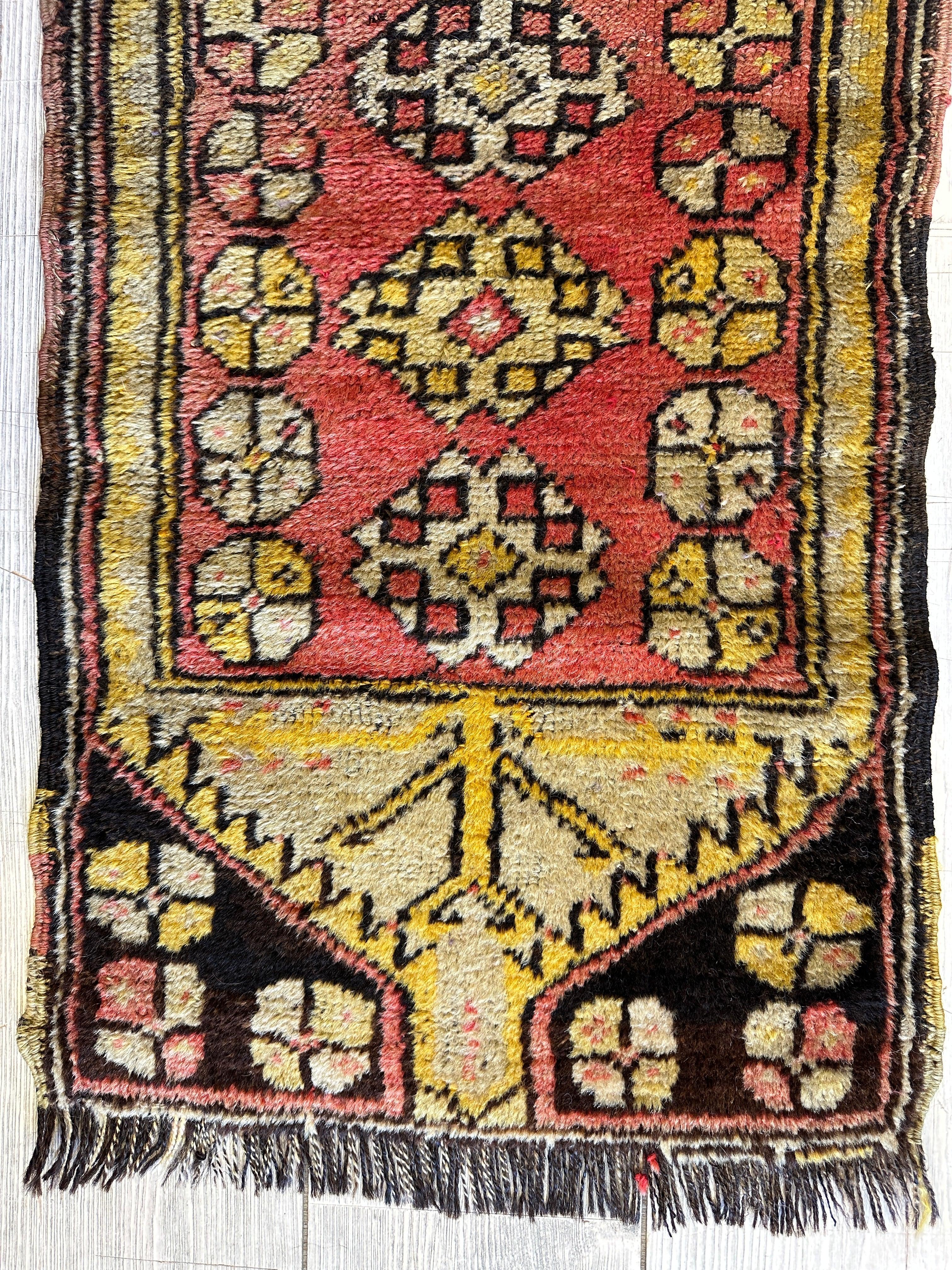 Small Vintage Turkish Wool Rug 18” x 34”
