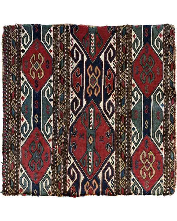1900’s Antique Tribal Shahsavan Caucasian Mafrash Panel, Bagface - 18" X 18"