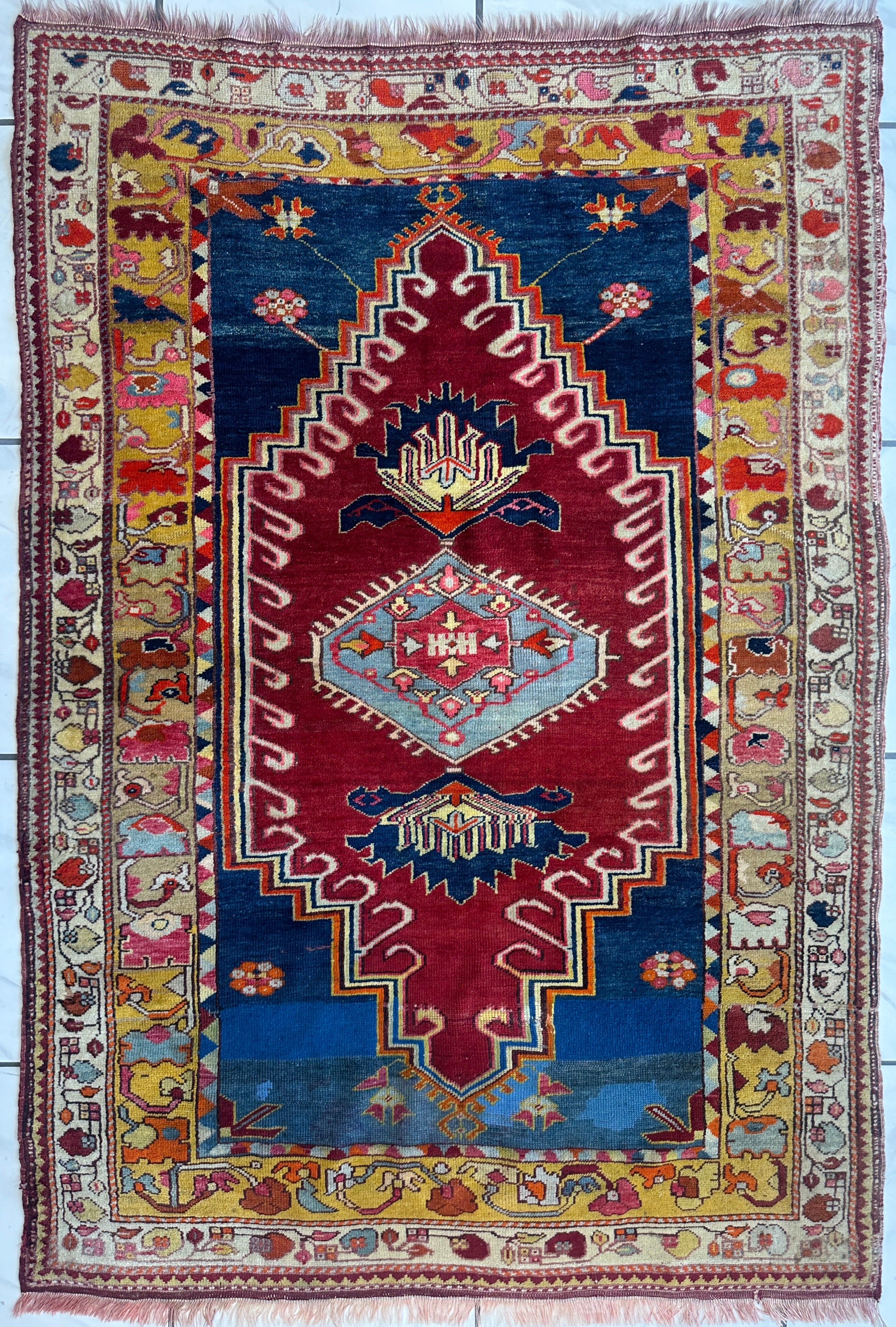 Antique Turkish Malas Wool on Wool Rug 4’2” x 6’