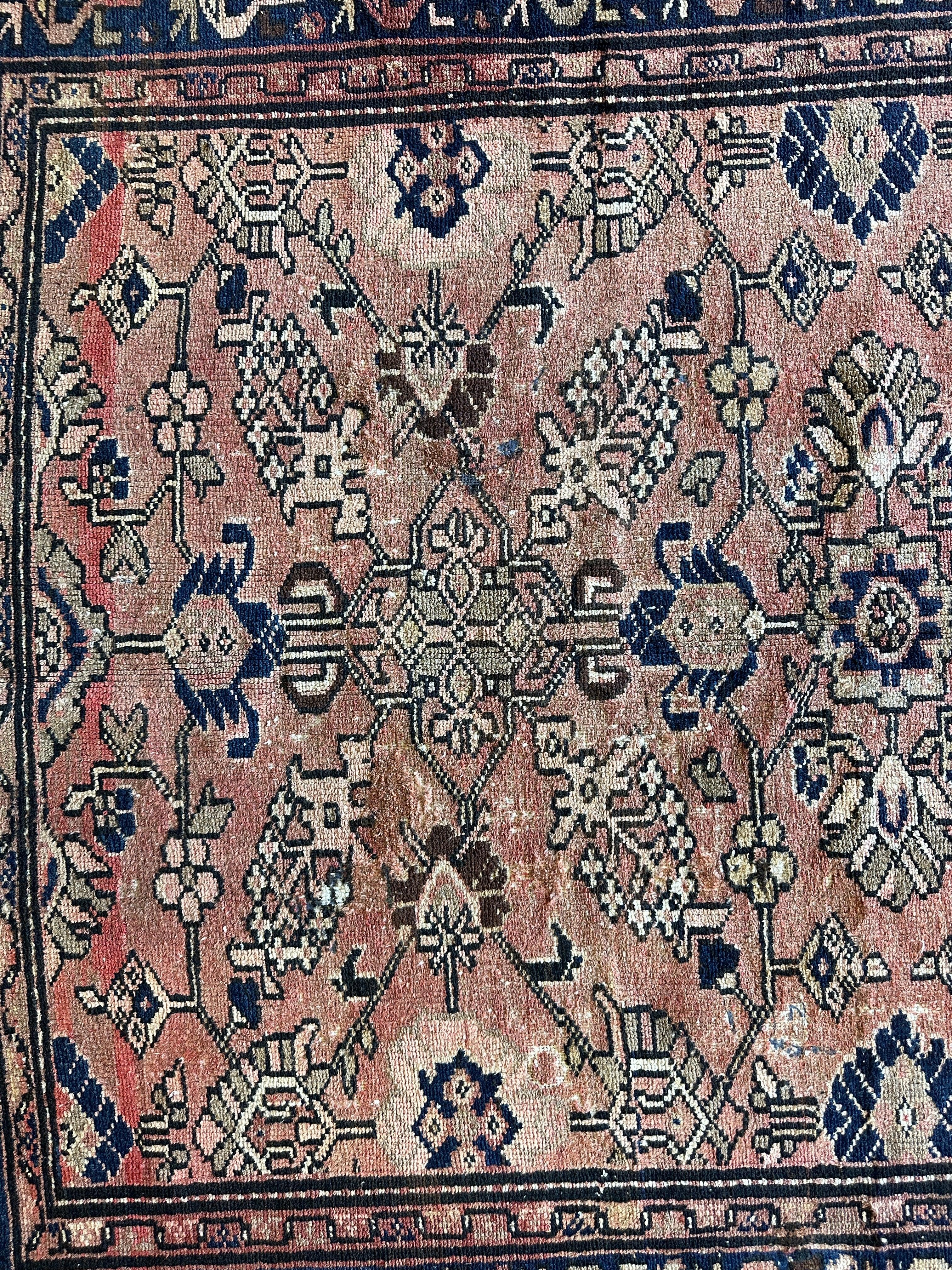4' 4 x 9' 3 Hand Knotted Ultra Vintage Persian Wool Runner Rug