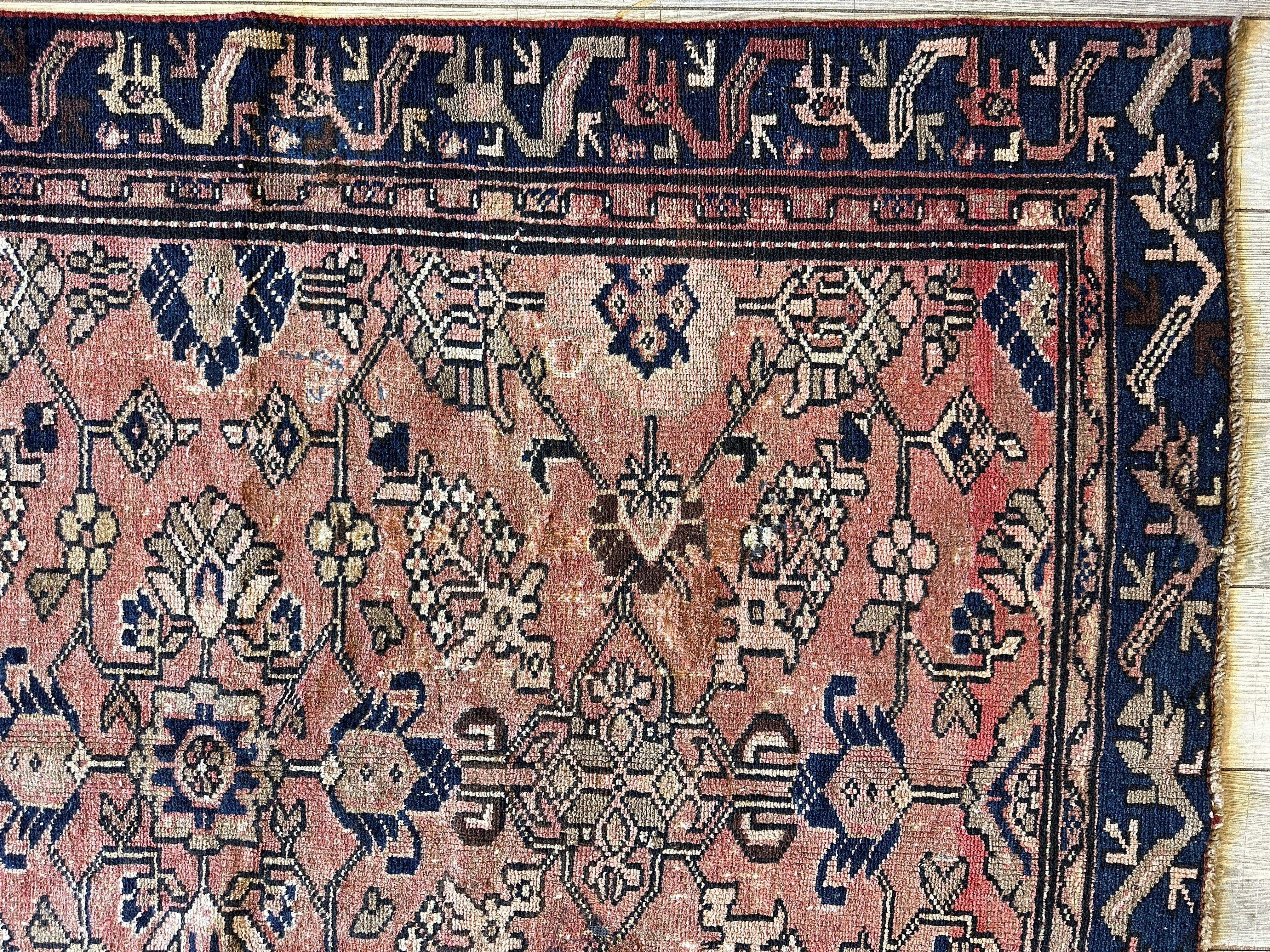 4' 4 x 9' 3 Hand Knotted Ultra Vintage Persian Wool Runner Rug