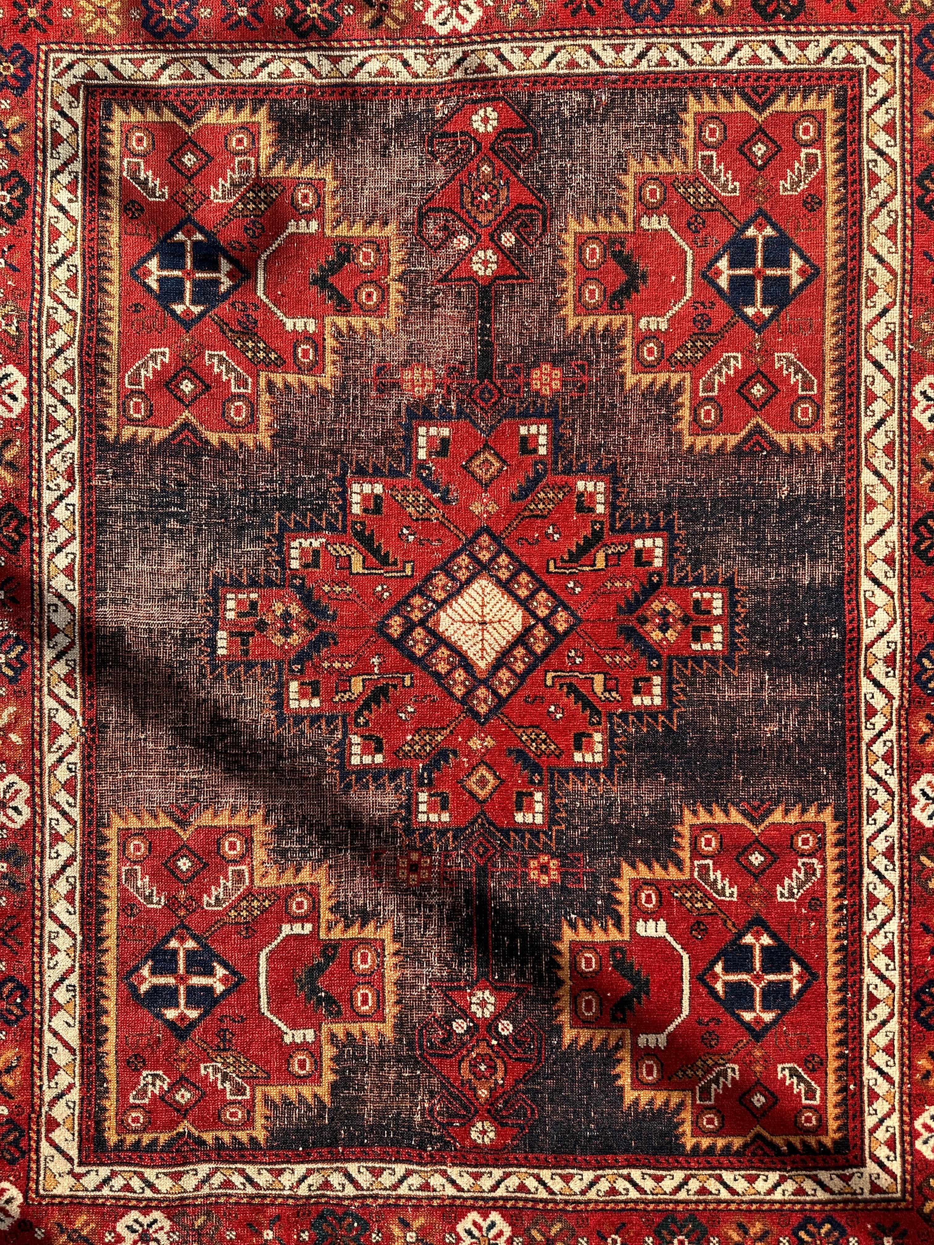 Kurdish Kazak Vintage Wool Rug 4’2” x 5’8”