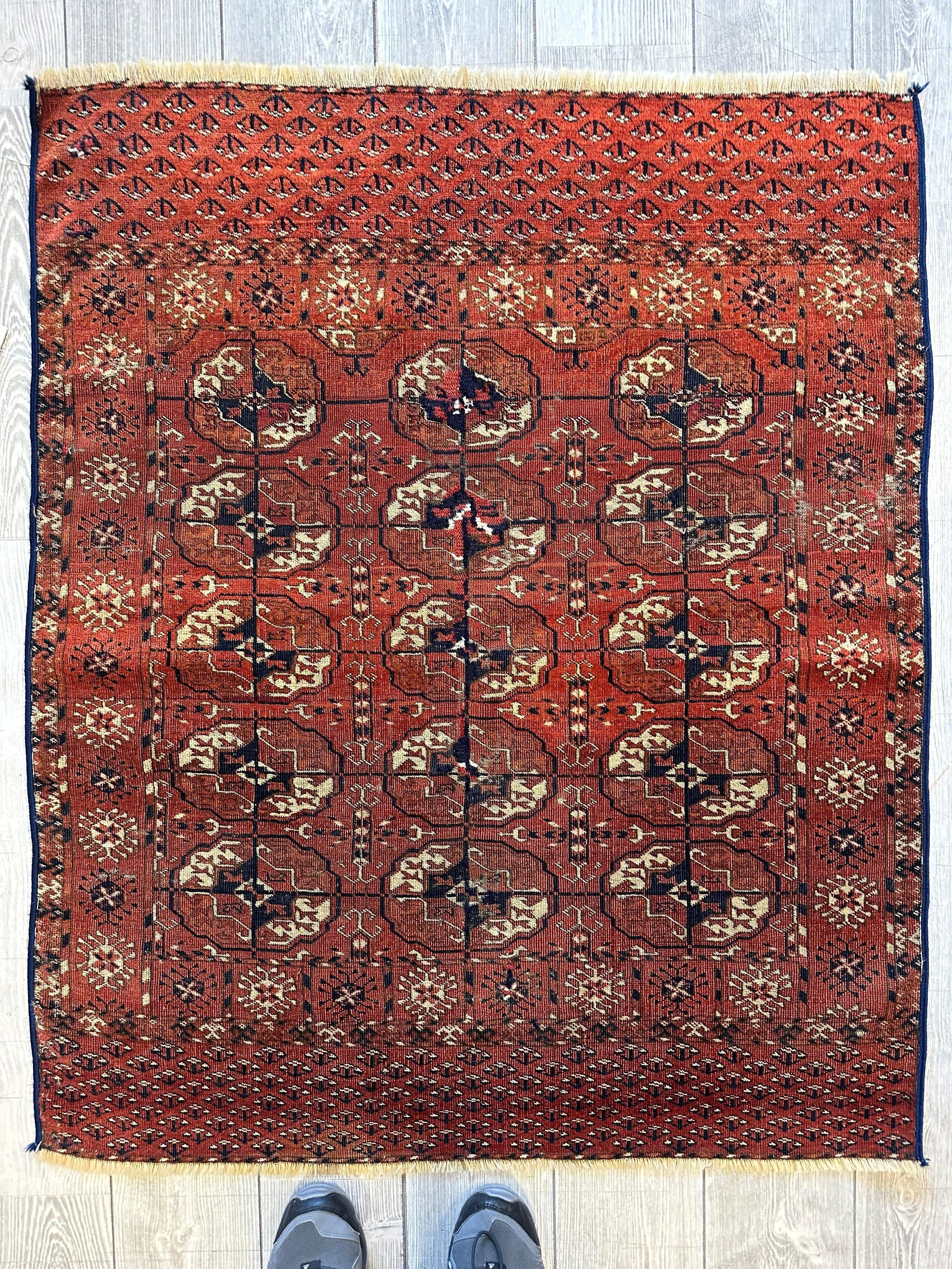 Antique 1880’s Tribal Turkoman Tekke Wedding Rug 3’4” x 4’1”