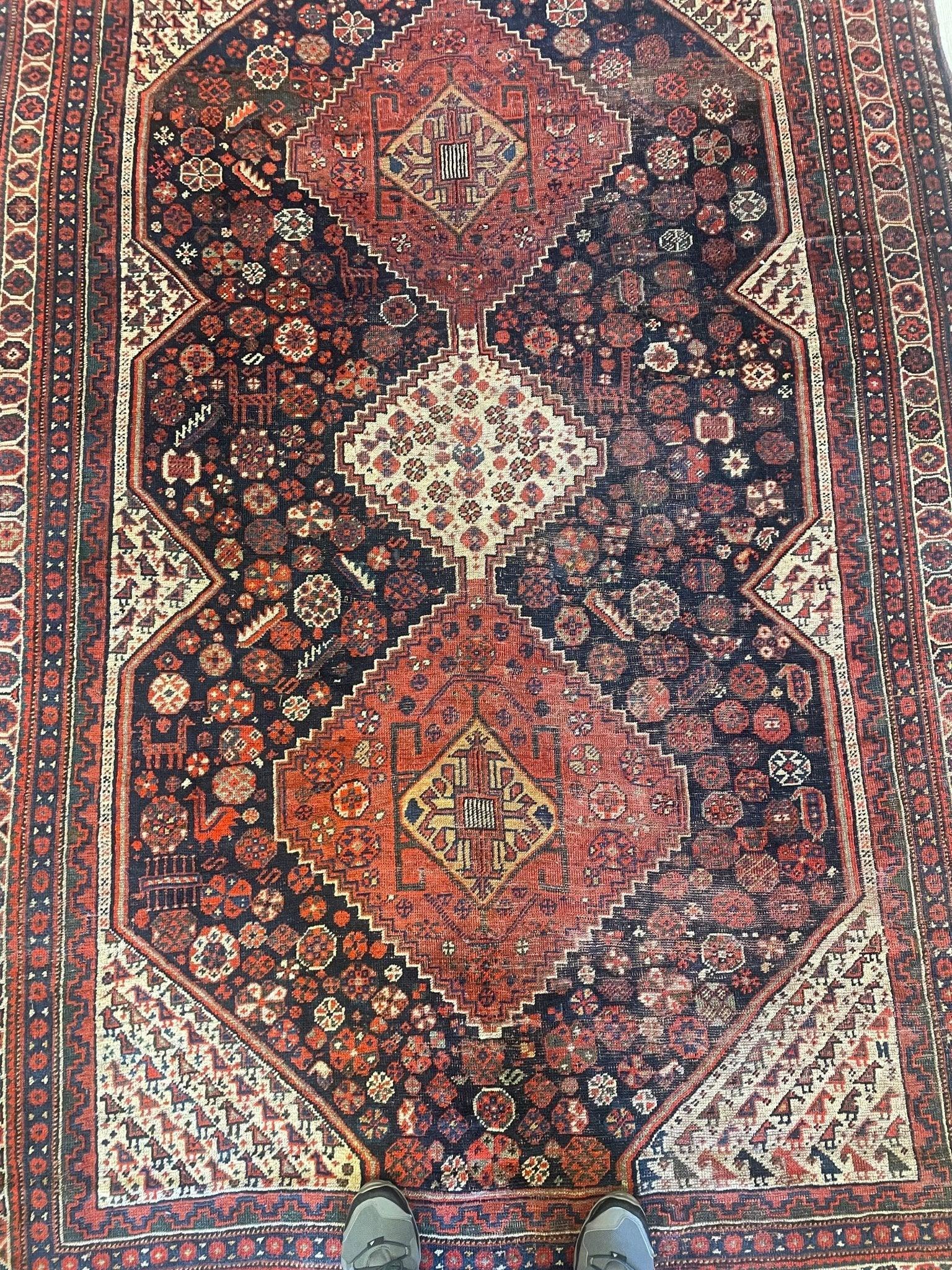 Antique 1880s Collectible Nomad Persian Khamseh Rug 6'x9'