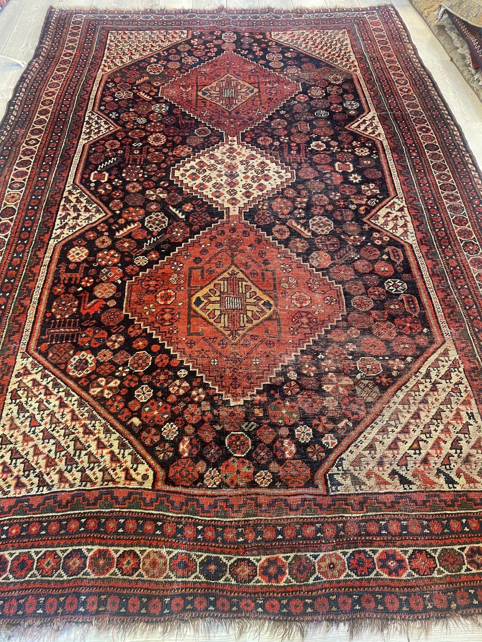 Antique 1880s Collectible Nomad Persian Khamseh Rug 6'x9'