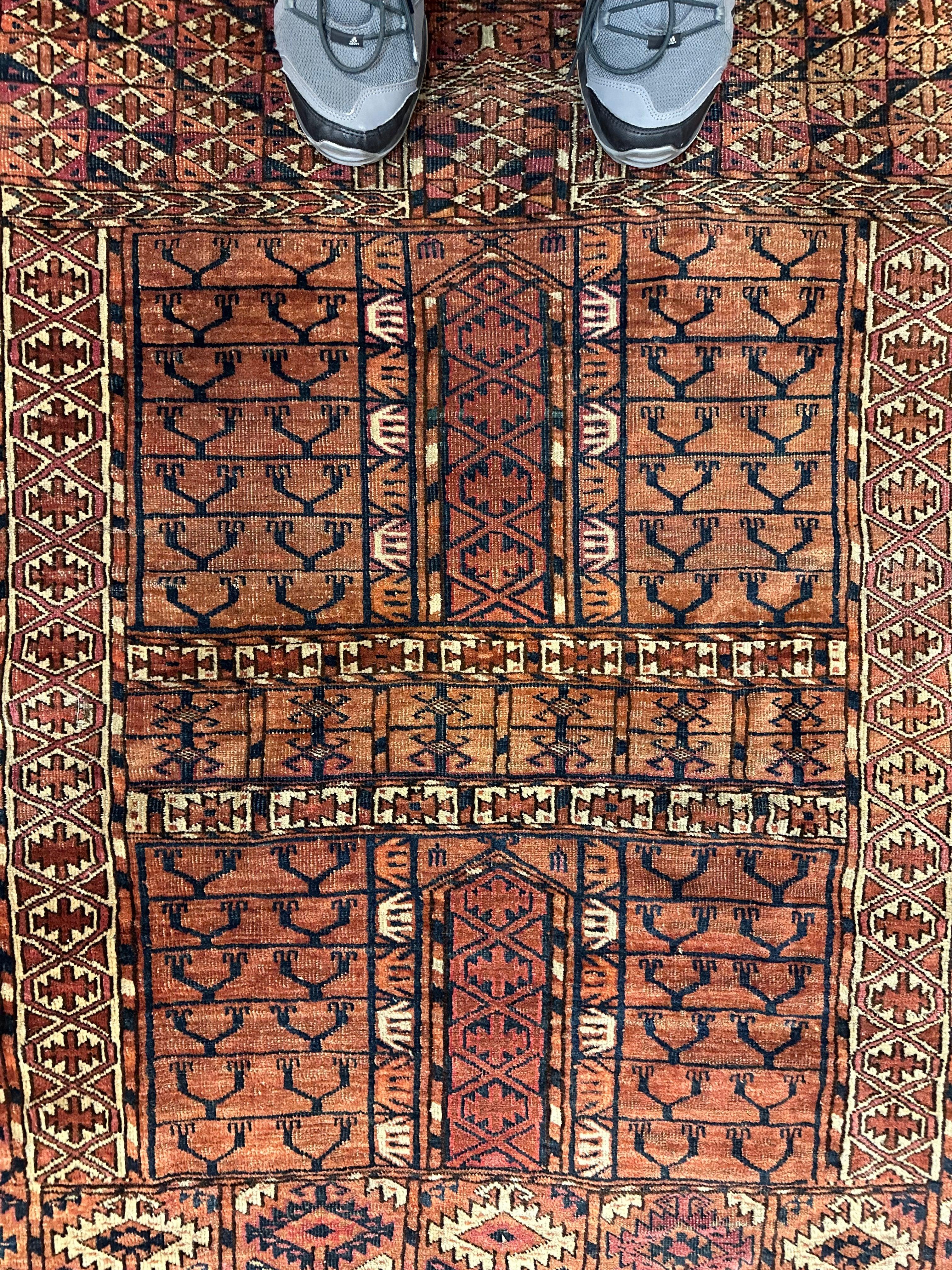Antique 1880s Turkoman Tekke Ensi Tent Door Covering Rug 4’ x4’8”