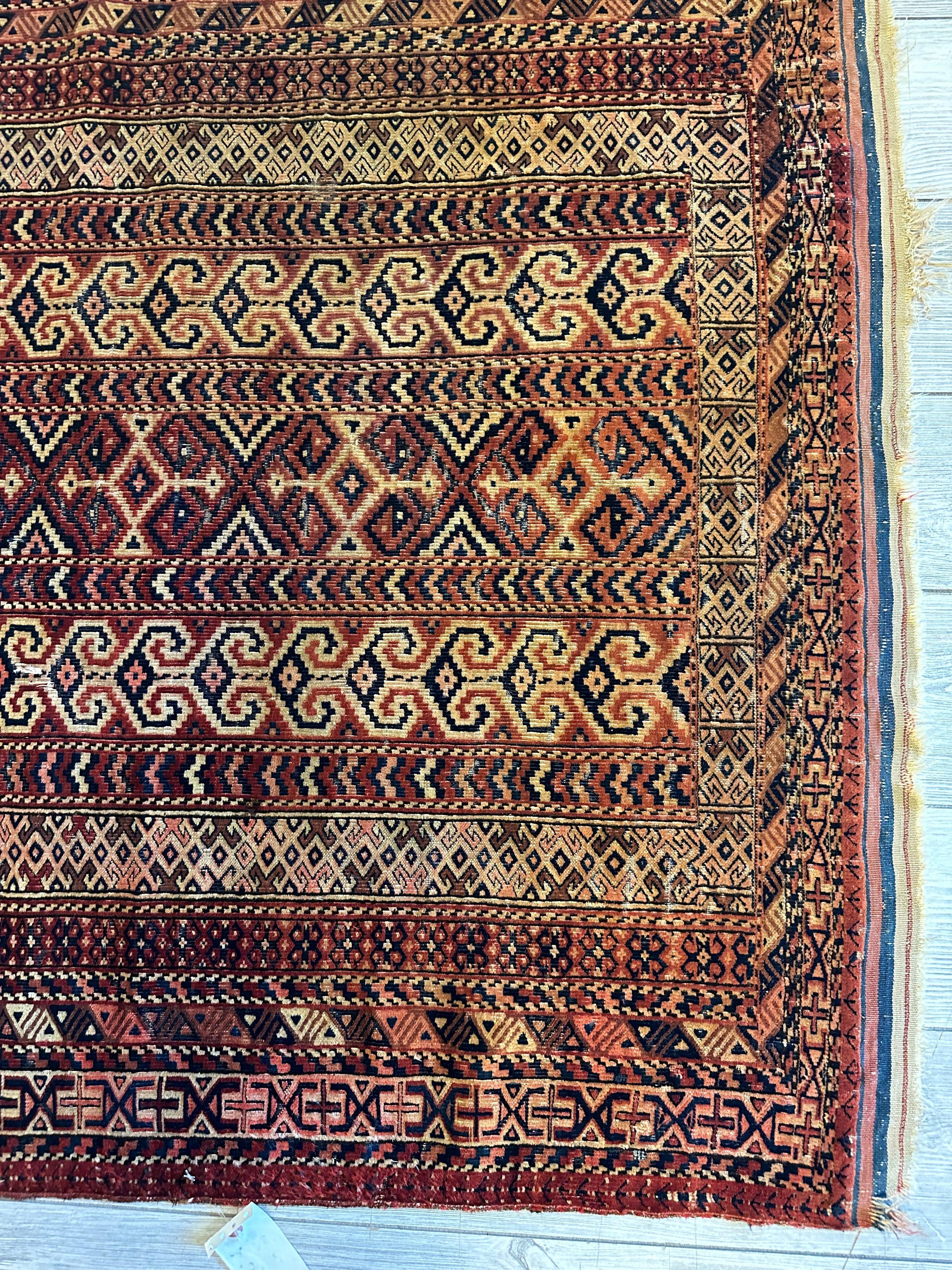 Antique 1890’s Turkoman Prayer Rug or Namazlyk 4’ x 5’2”
