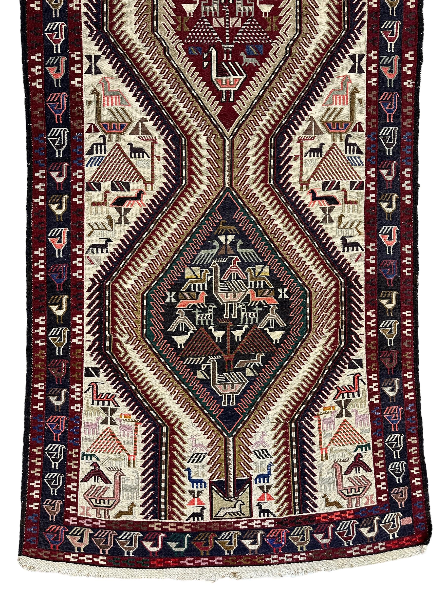 Antique Caucasian Shahsavan Soumak Rug 3 x 9