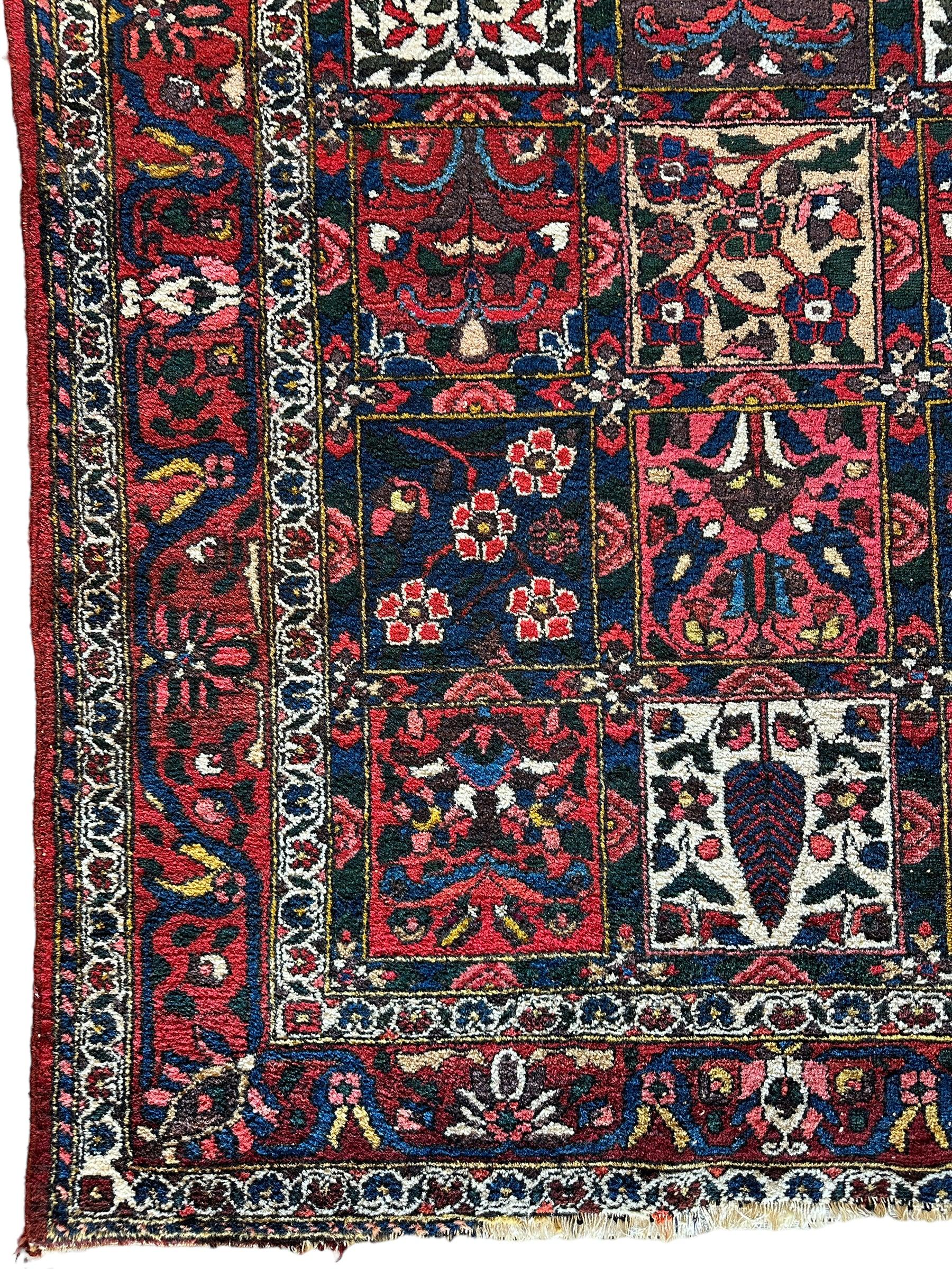 Antique Circa 1920 Decorative Four Seasons Bakhtiari Rug 4’6” x 6’7”