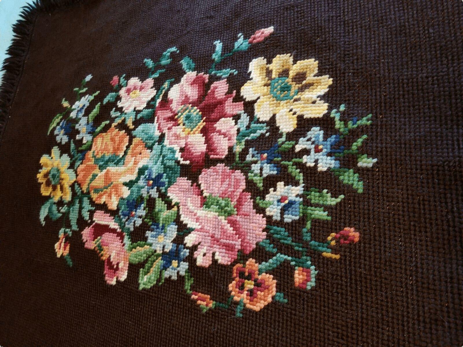 Antique Handmade Needlepoint Floral Tapestry 3X4 Ft