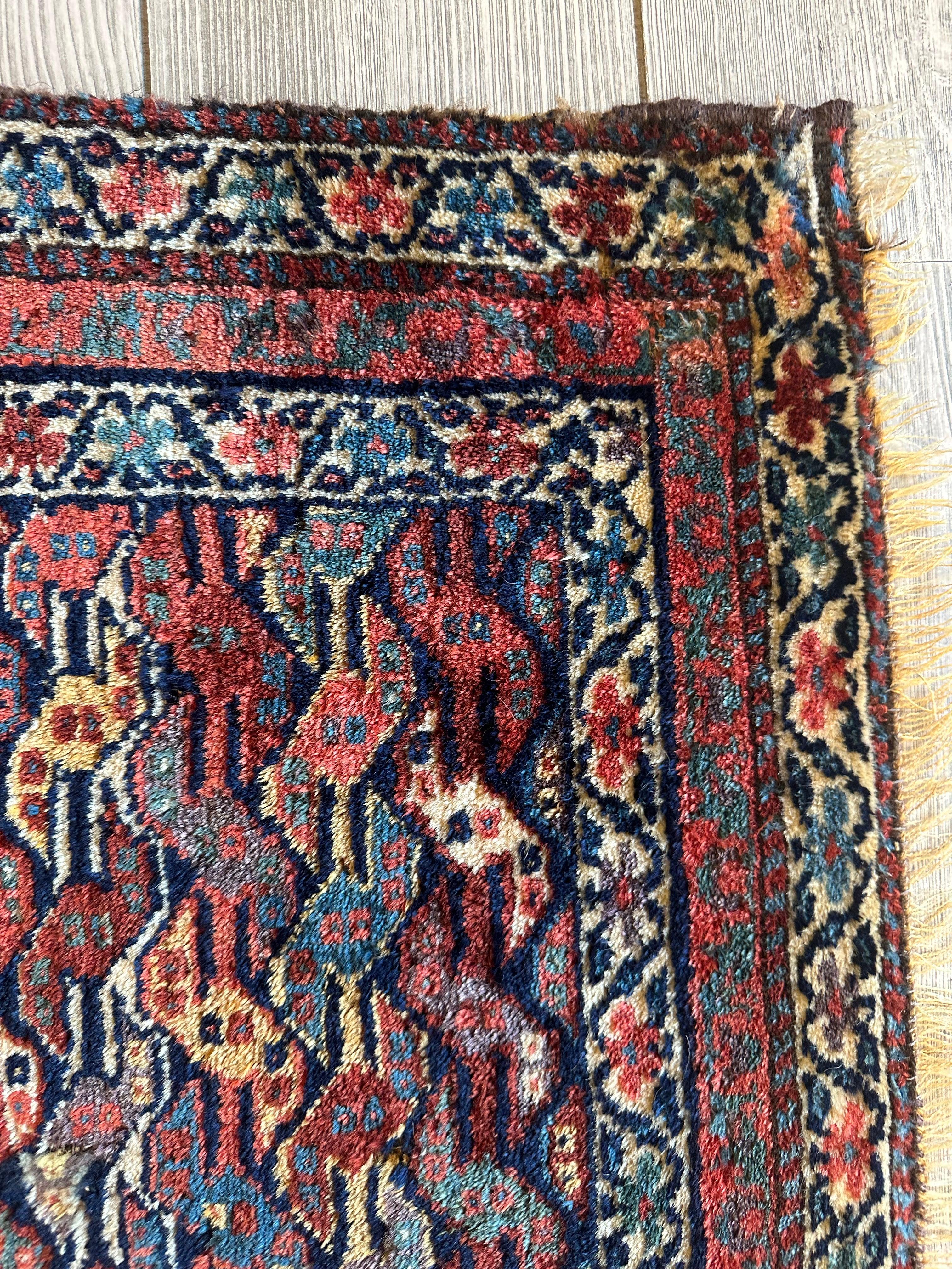 Antique Natural Dyes Small Kurdish Square Decorative Hanging Rug - 22" X 24"