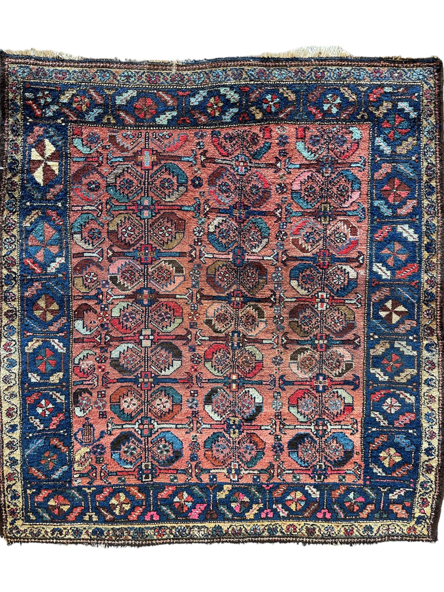 Antique One of Kind Persian Hamedan Enjelas Rug 3’11” x 4’4”