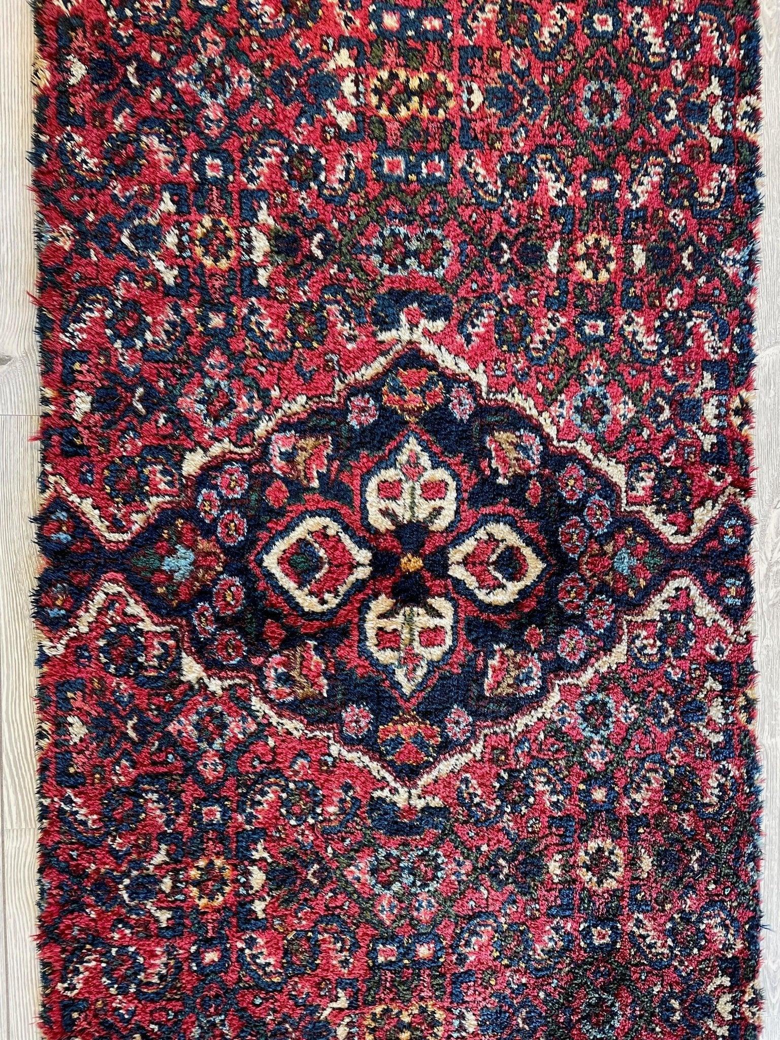 Antique Persian Hand-knotted Fragment Thick Runner 3’ x 7’