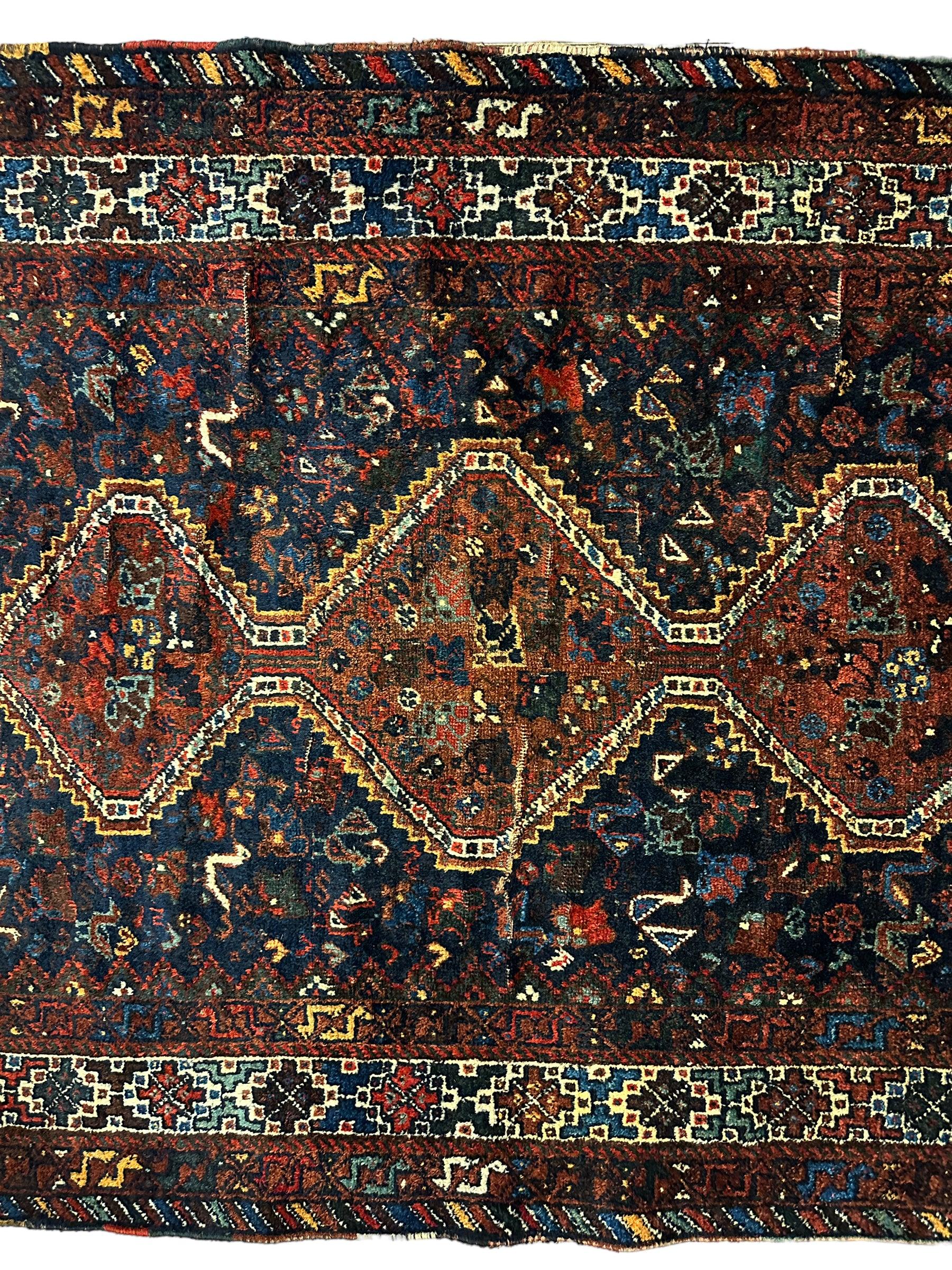 Antique Persian Khamseh Tribal Rug 4' x 5’10”