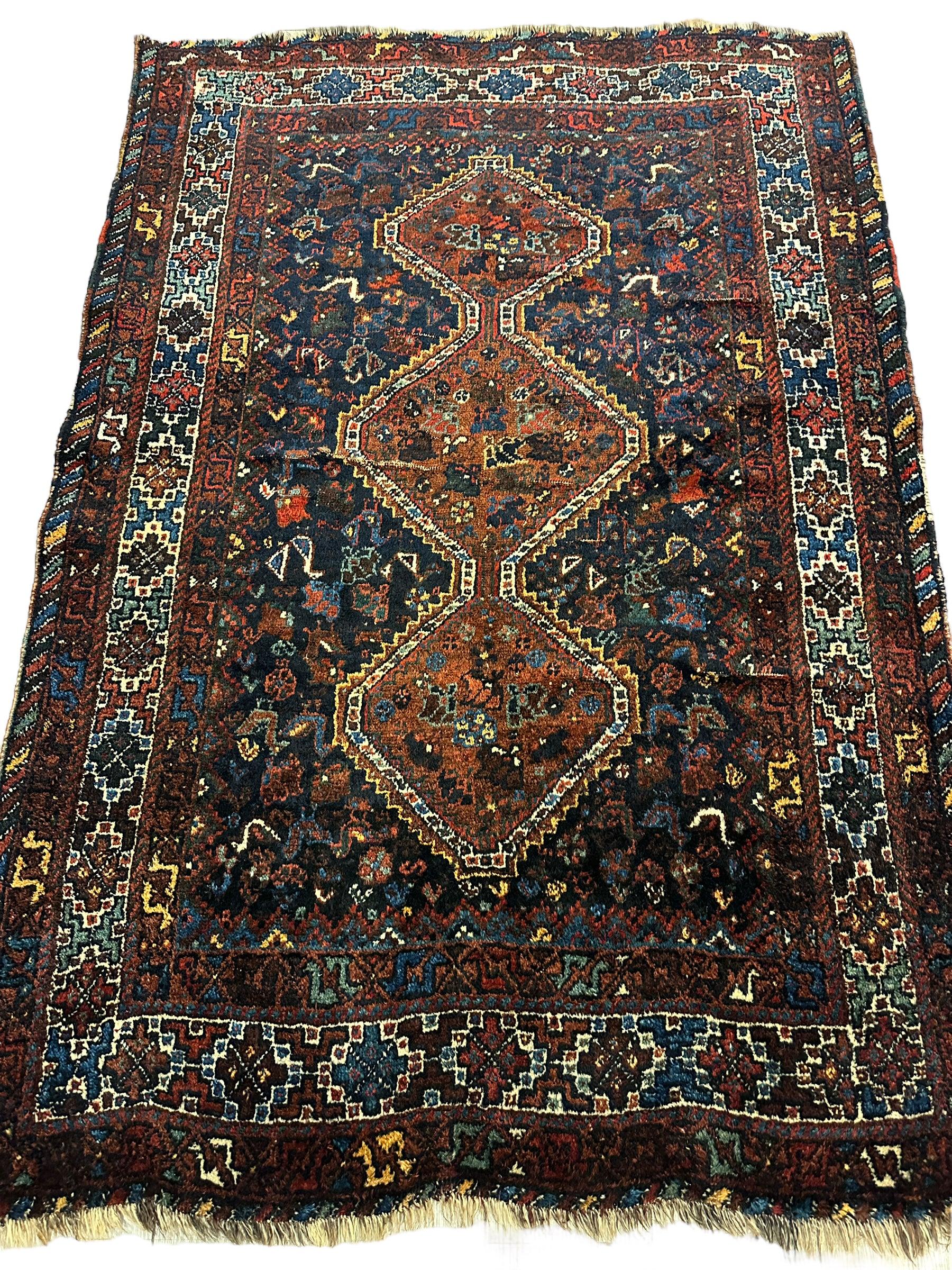 Antique Persian Khamseh Tribal Rug 4' x 5’10”