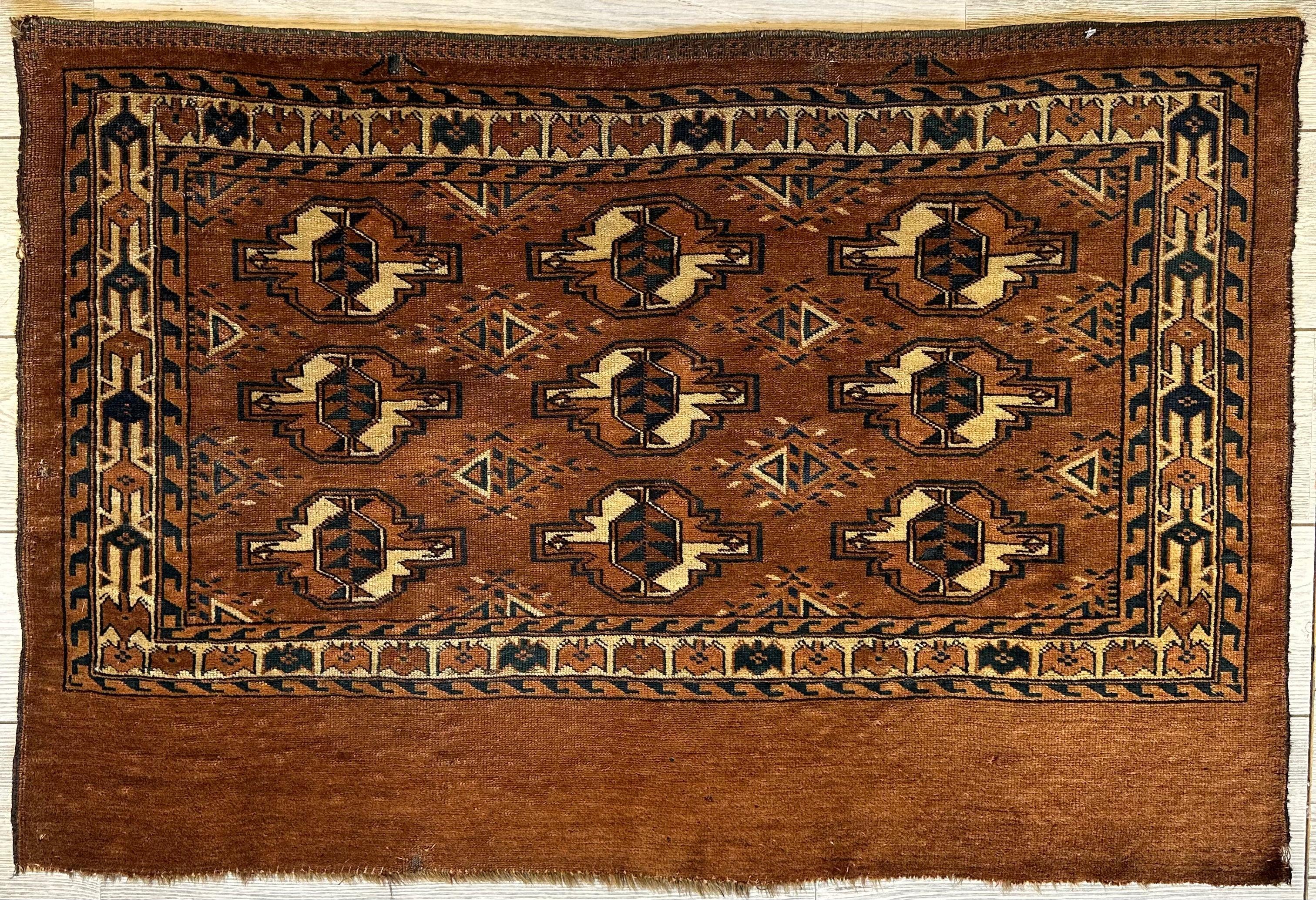 Antique Tekke Yomud Yomut Saryk Chuval Rug Bag Face, Turkmen Rug, Turkoman Rug 2’6”x3’9”
