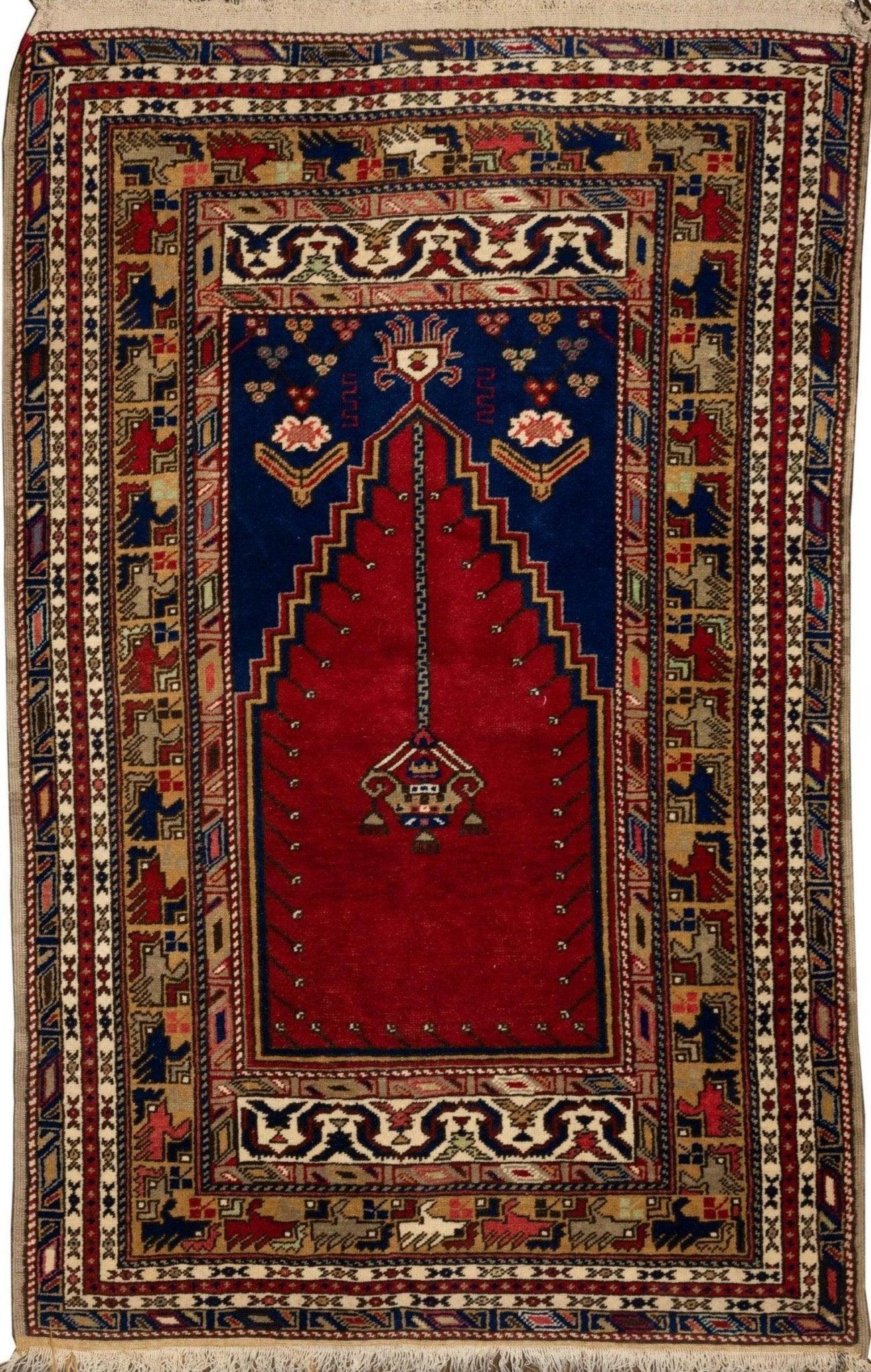Antique Turkish Wool Prayer Rug 4x6 Ft