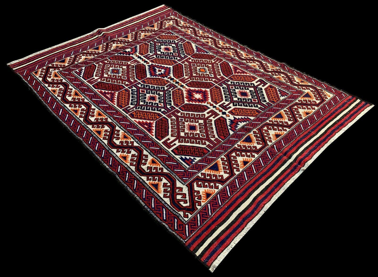 Authentic Hand Knotted Afghani Baluchi Wool Soumak Kilim Area Rug 8 x 6 Ft