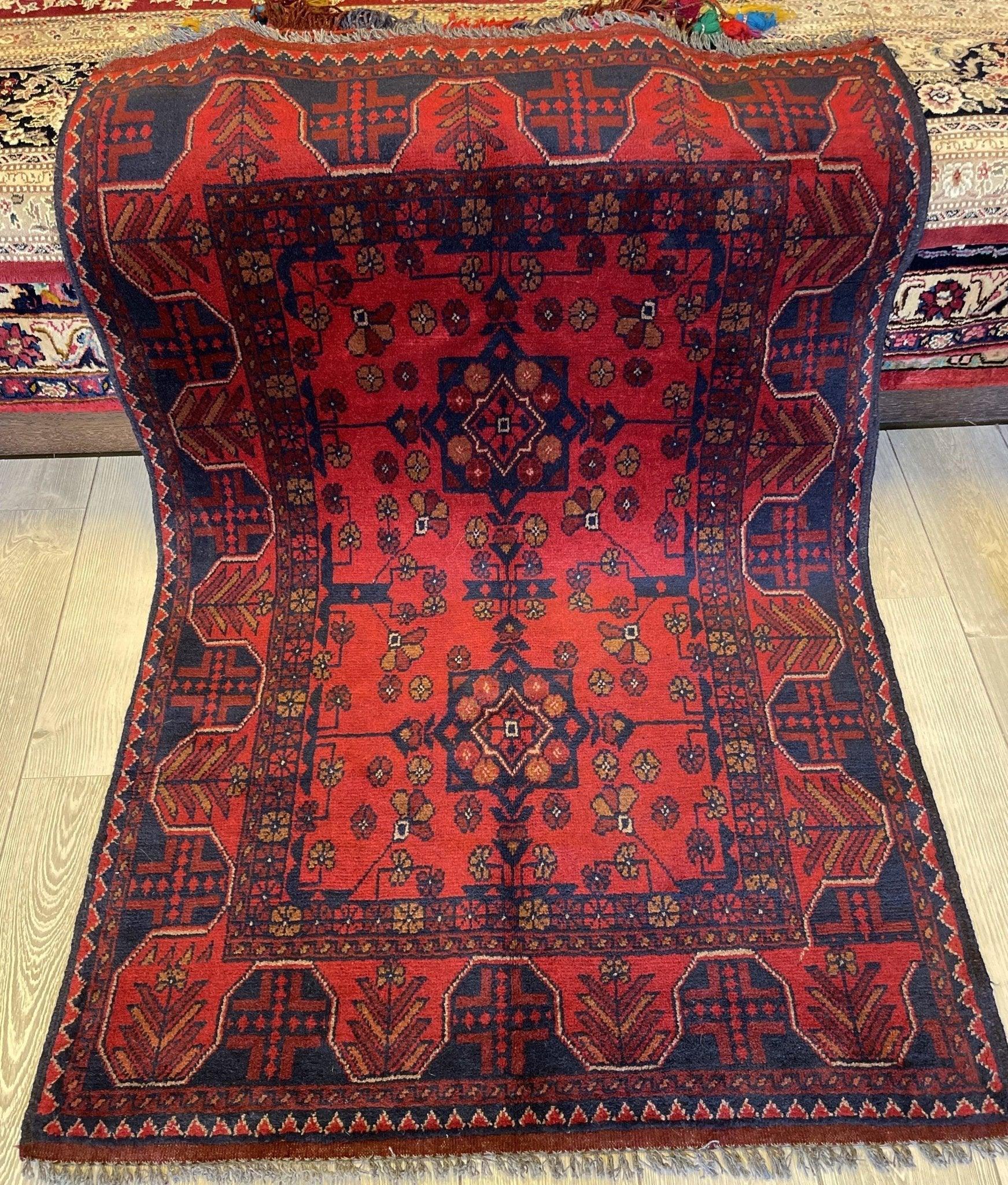 Elegant Tribal Afghani Khal Mohammadi Wool Area Rug 3'5''x1'8''