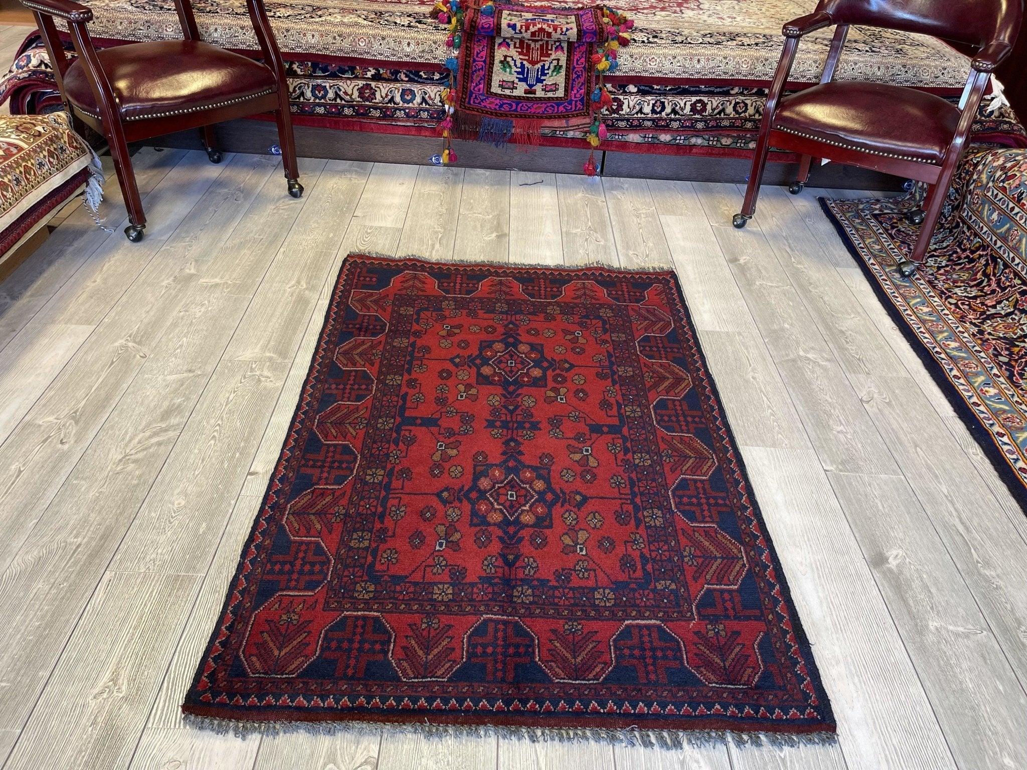 Elegant Tribal Afghani Khal Mohammadi Wool Area Rug 3'5''x1'8''