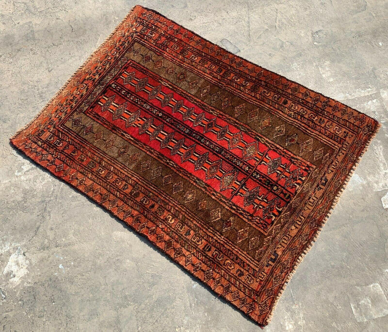 Elegant Vintage Afghani Taimani Balouch Area Rug 3'4''x2'5''
