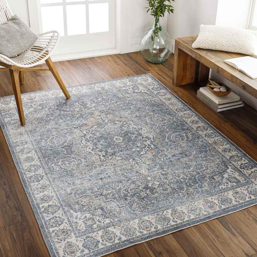 Elsmore Traditional Navy Blue Washable Area Rug