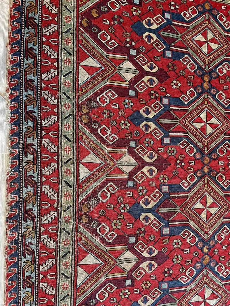 Fine Antique Natural Dyes Caucasian Soumak Area Rug 73''x91''
