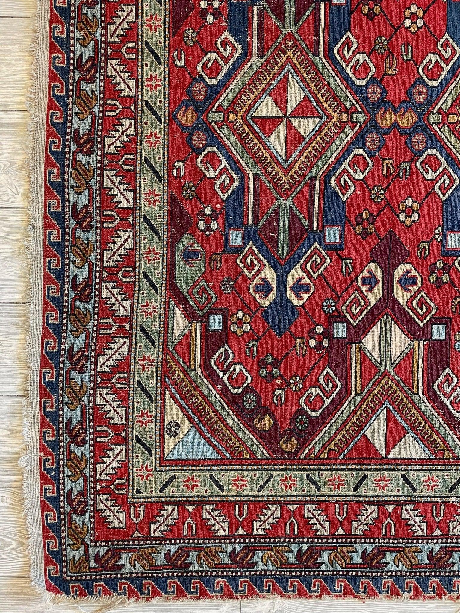 Fine Antique Natural Dyes Caucasian Soumak Area Rug 73''x91''