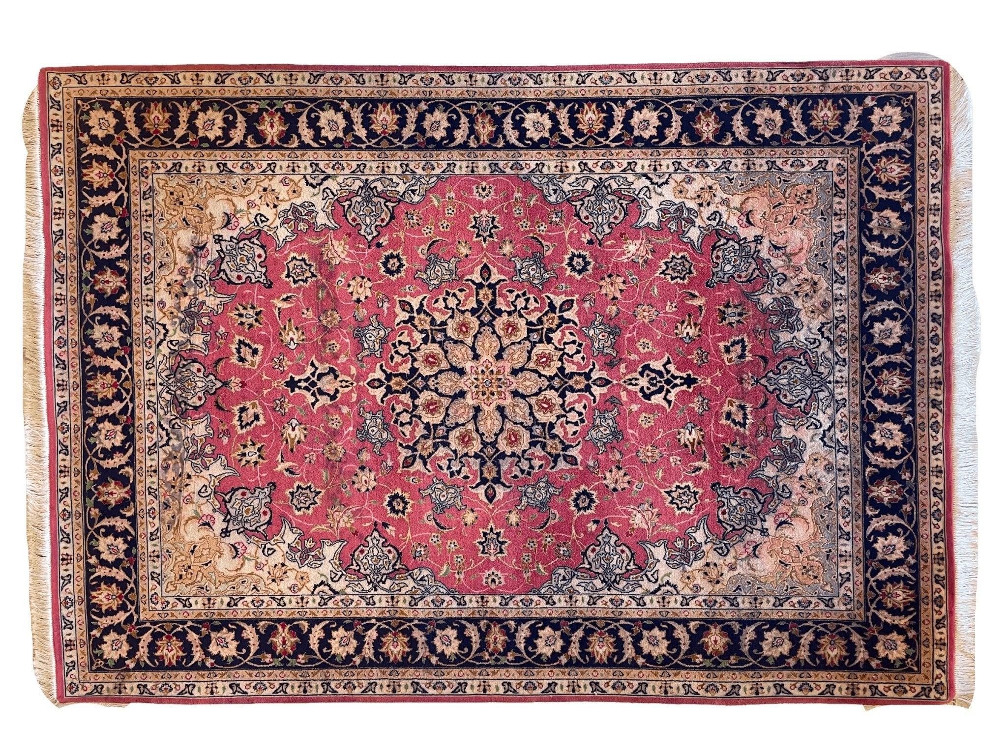 Fine Weave Vintage Wool and Silk Tabriz Rug 7 x 4'10''
