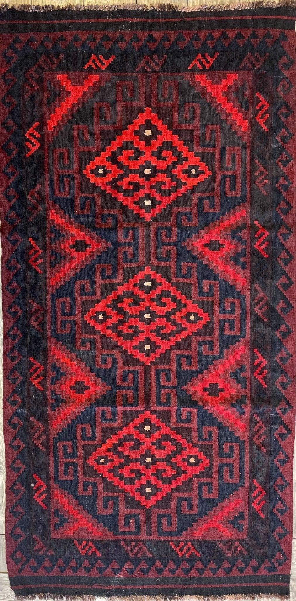 Hand Knotted Afghani Wool Maimana Gulmori Kilm Area Rug 3x7 FT