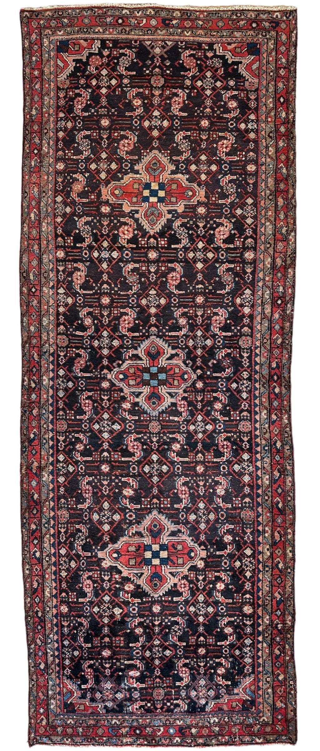 Hand-Knotted Persian Hamadan Wide Runner Rug 4’ x 10’6”