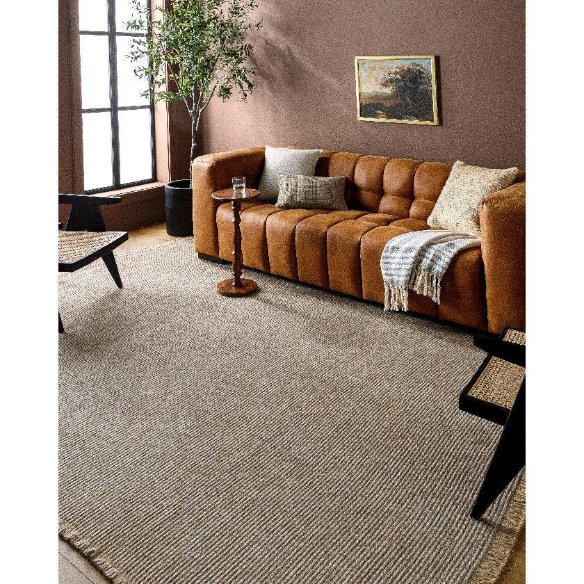 Hendy Solid and Border Taupe Area Rug