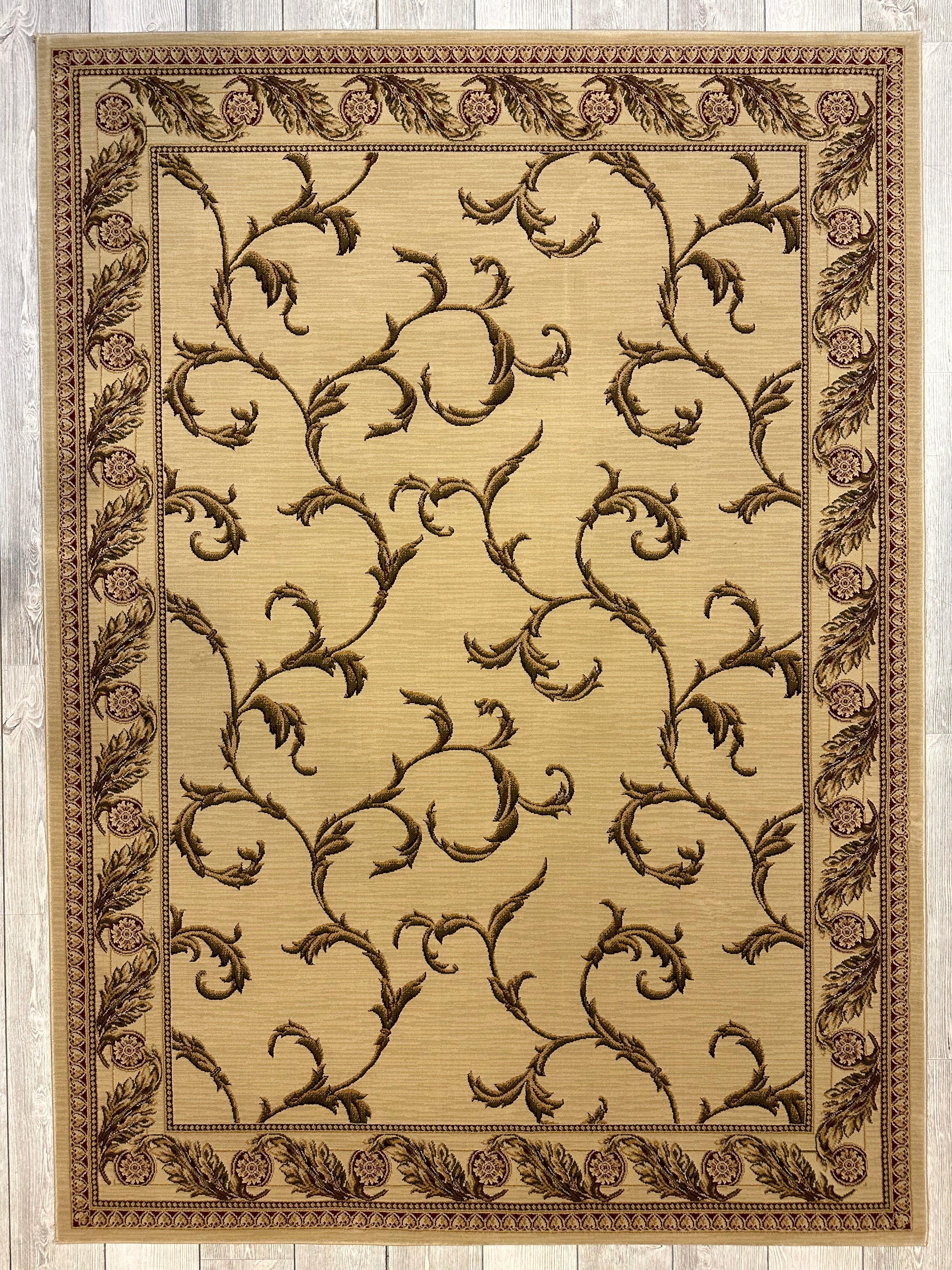 Kashmir Collection Floral Ivory Machine Made Rug 5’3”x7’3”