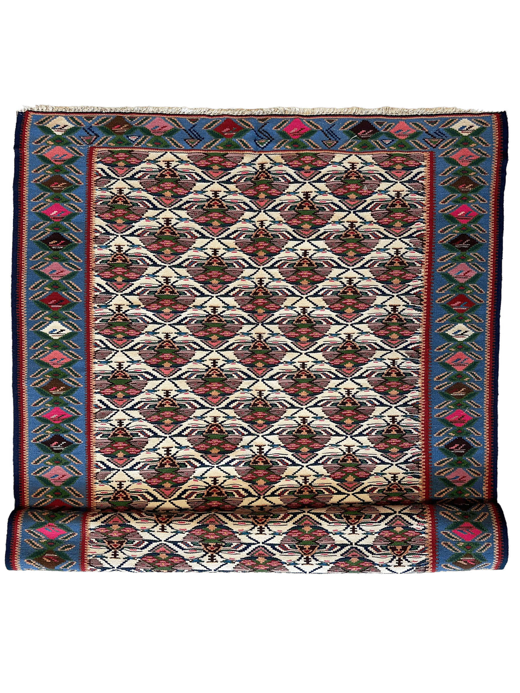 Masterpiece Vintage Persian Senneh Kilim Runner Rug 4’ x 9’