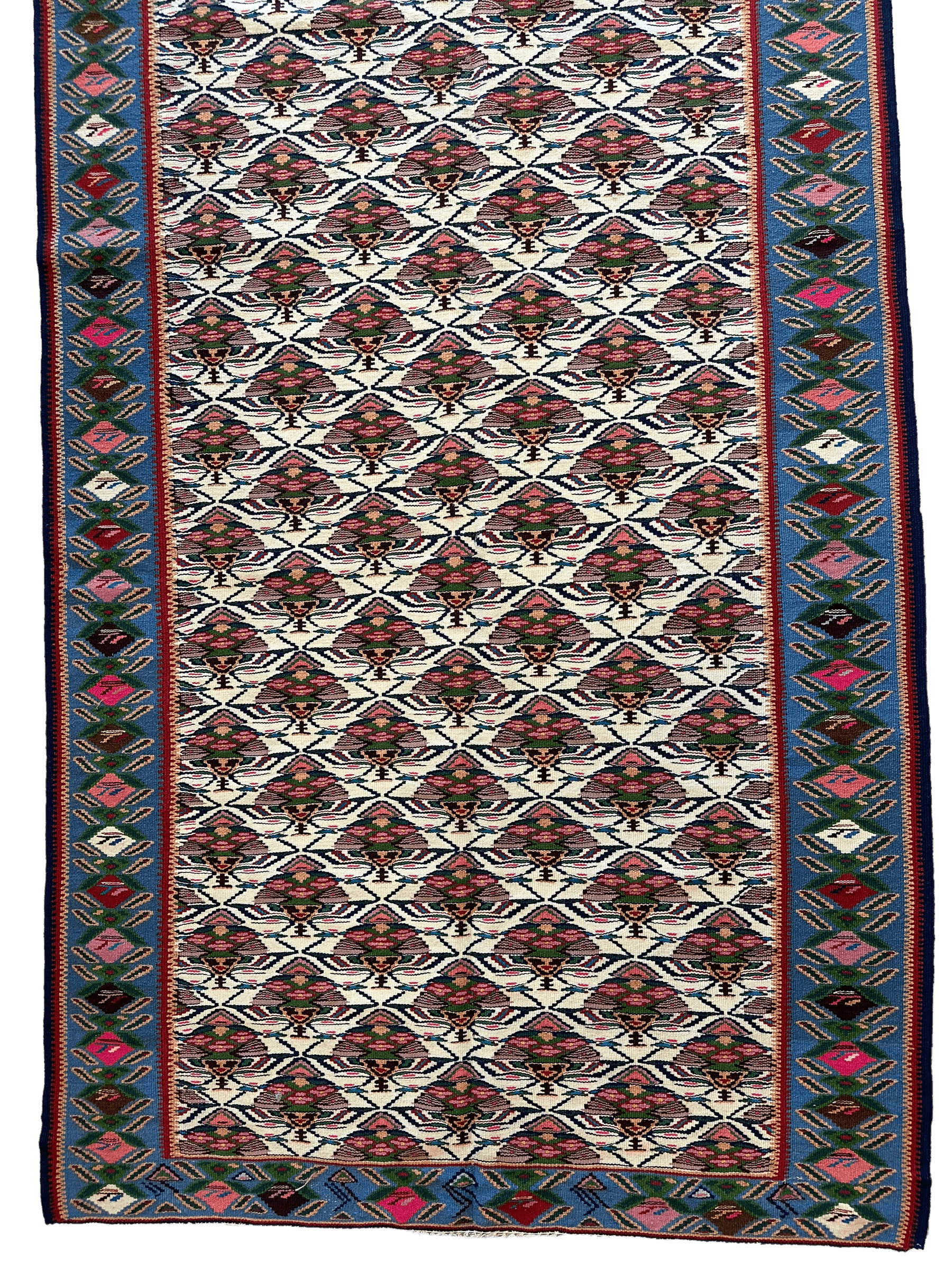 Masterpiece Vintage Persian Senneh Kilim Runner Rug 4’ x 9’