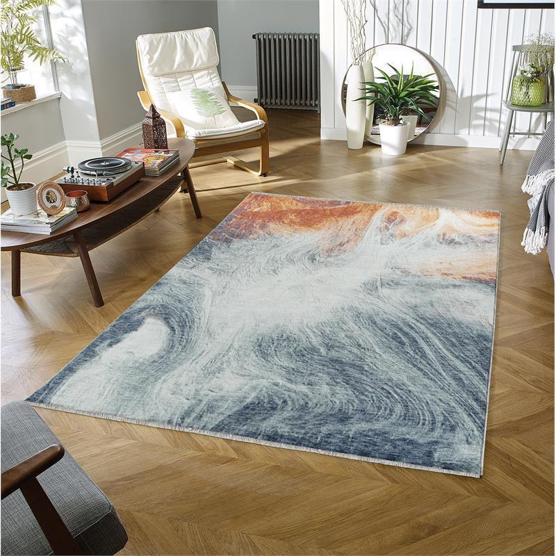 MDA Home Legacy Collection Aether Sun Blue/Orange Area Rug - 5’3” x 7’6”