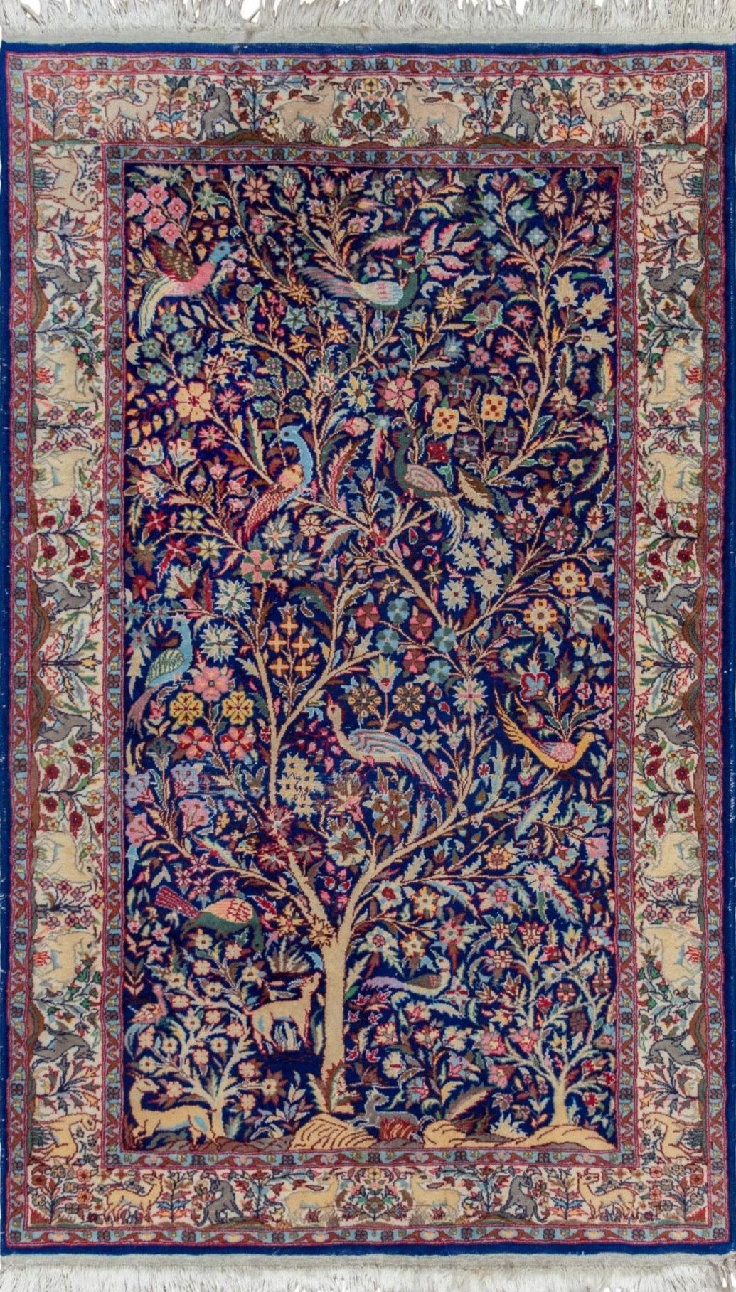 One of a Kind Persian Kirman Tree of Life Rug 3'x5' ft