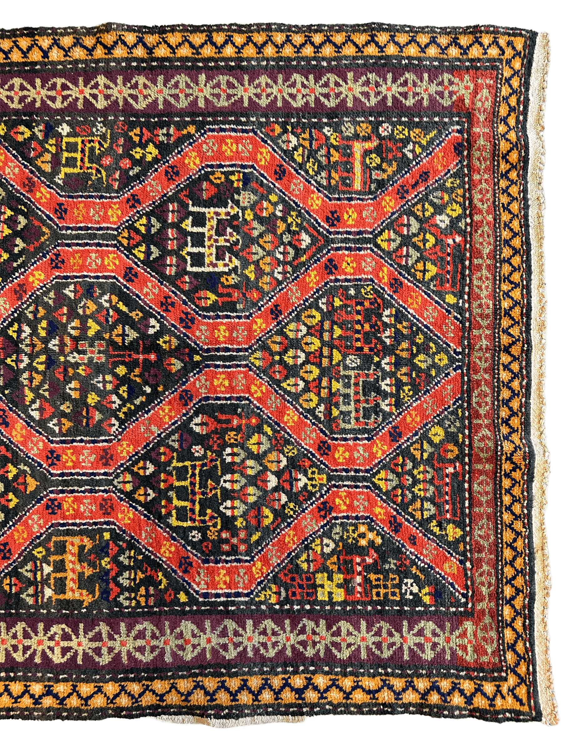 Rare Antique Handmade Caucasian Kazak Rug 4’ x 9’