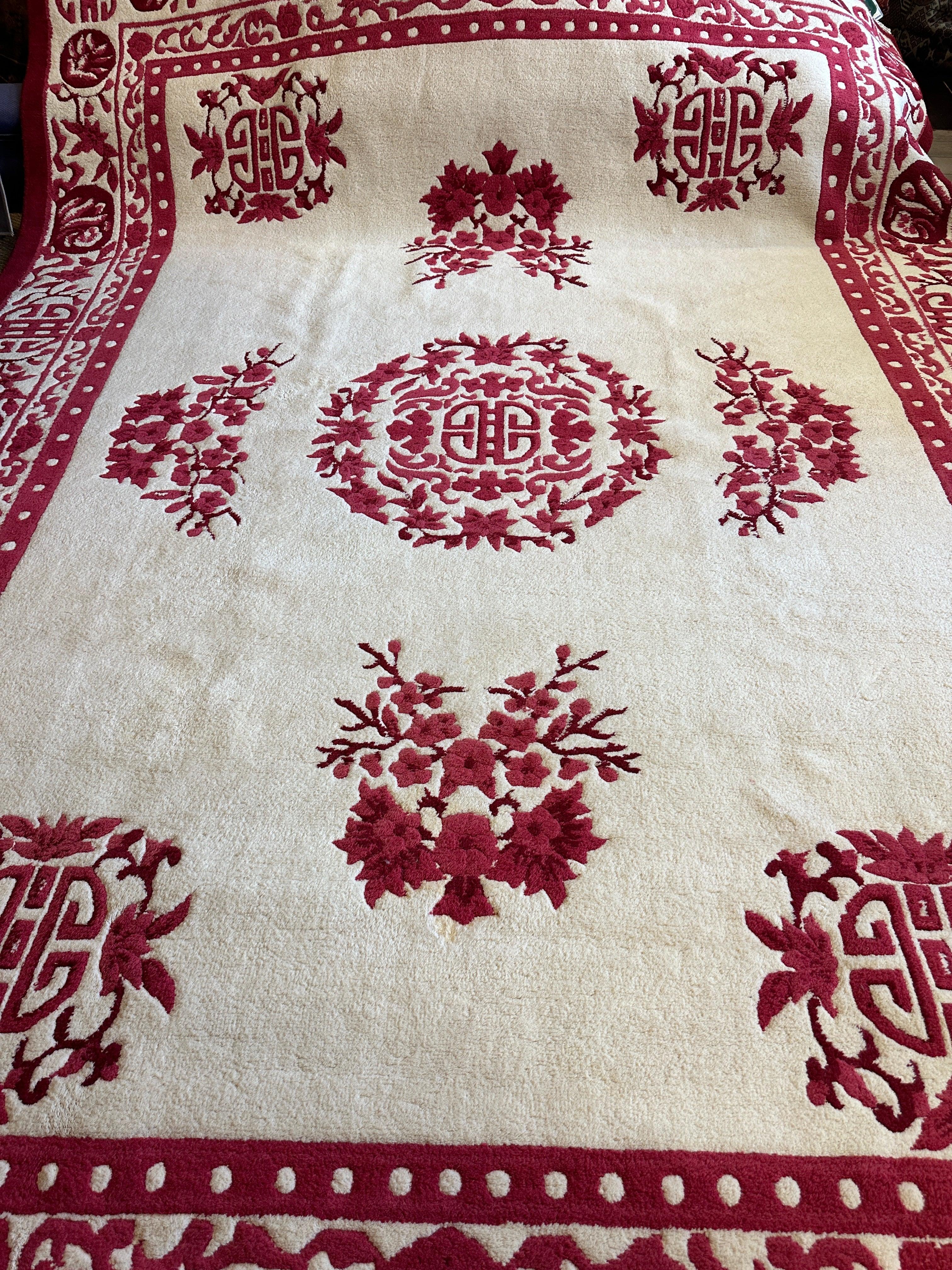 Red & Beige Chinese Art Deco Style Rug