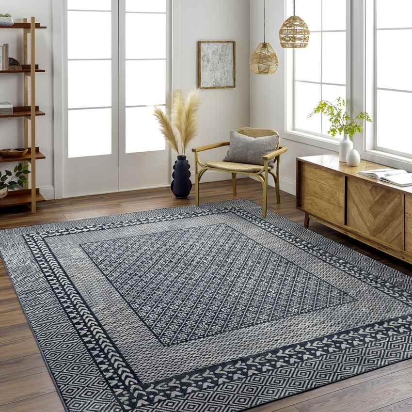 Schererville Traditional Ink Washable Area Rug