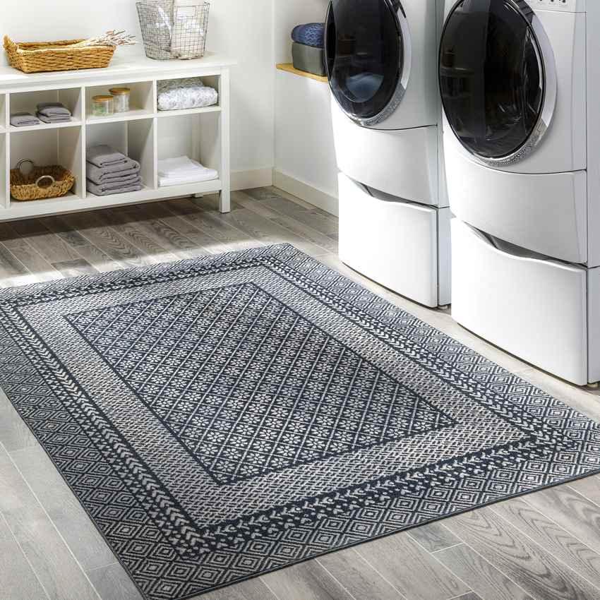 Schererville Traditional Ink Washable Area Rug