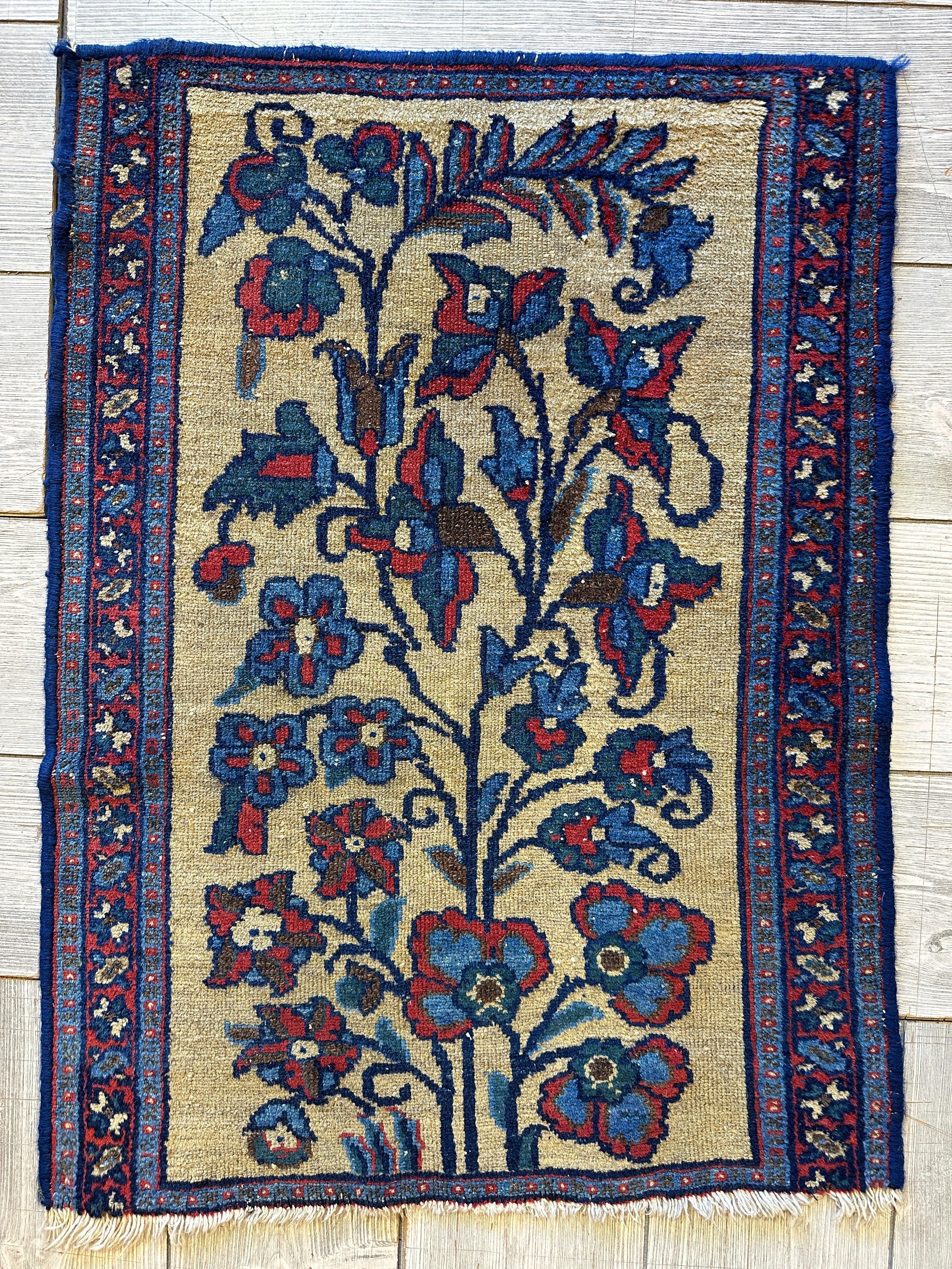 Small Antique Persian Malayer Tree of Life Rug 23” x 33”