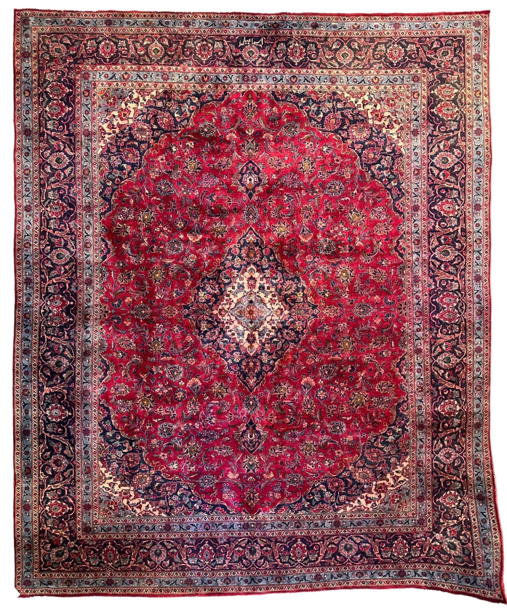 Spectacular Hand Knotted Mashhad Distressed Area Rug 10x13 ft