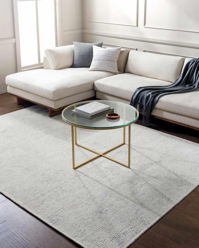 Tobey Solid and Border Ivory Washable Area Rug