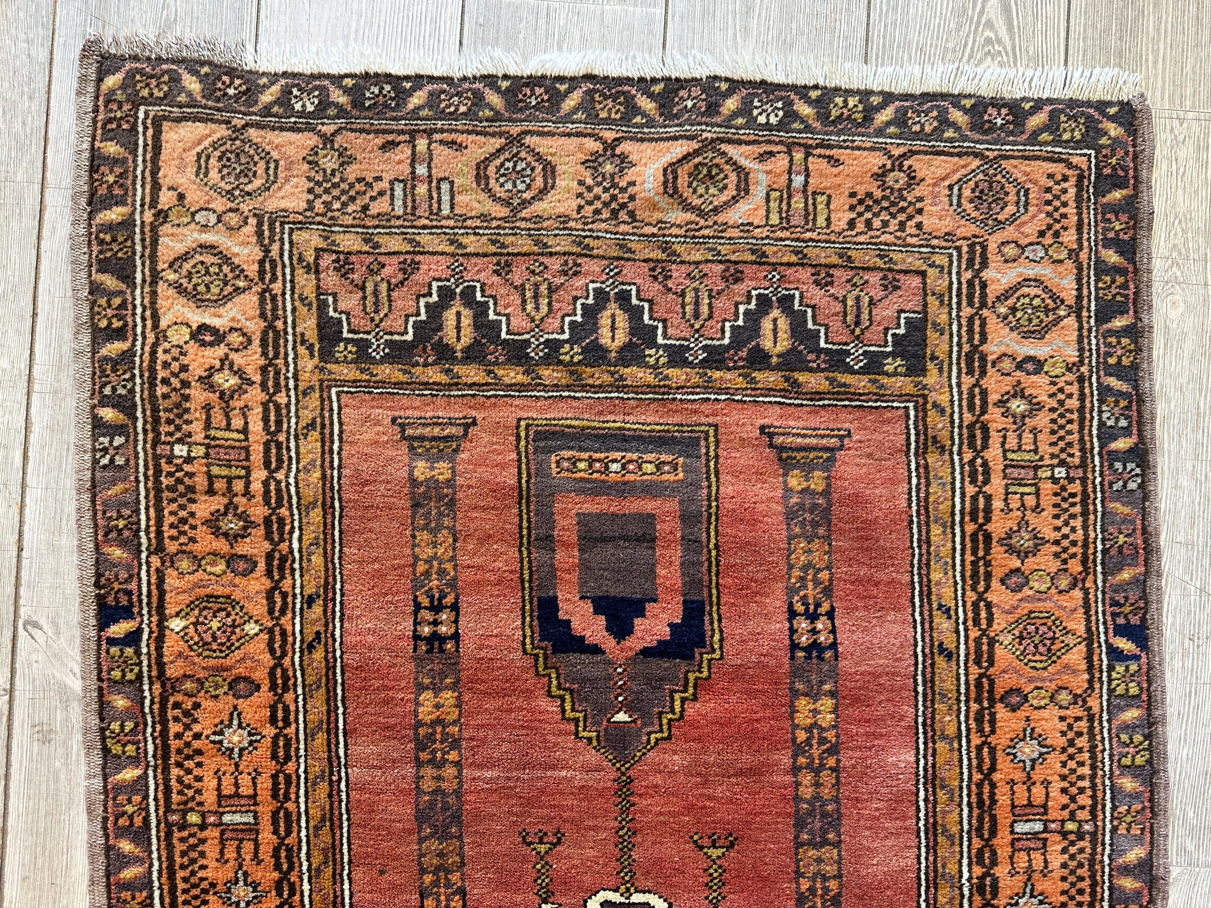 Vintage Wool Hand-knotted Turkish Prayer Rug 36” x 54”