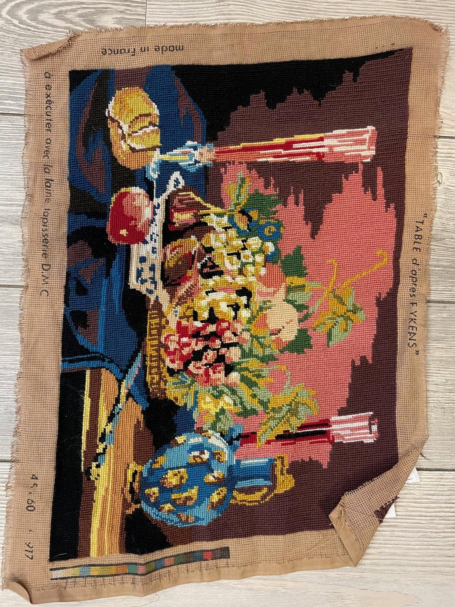 Vintage France / European Tapestry Needlepoint Rug / Mat 1'7''x1'1''